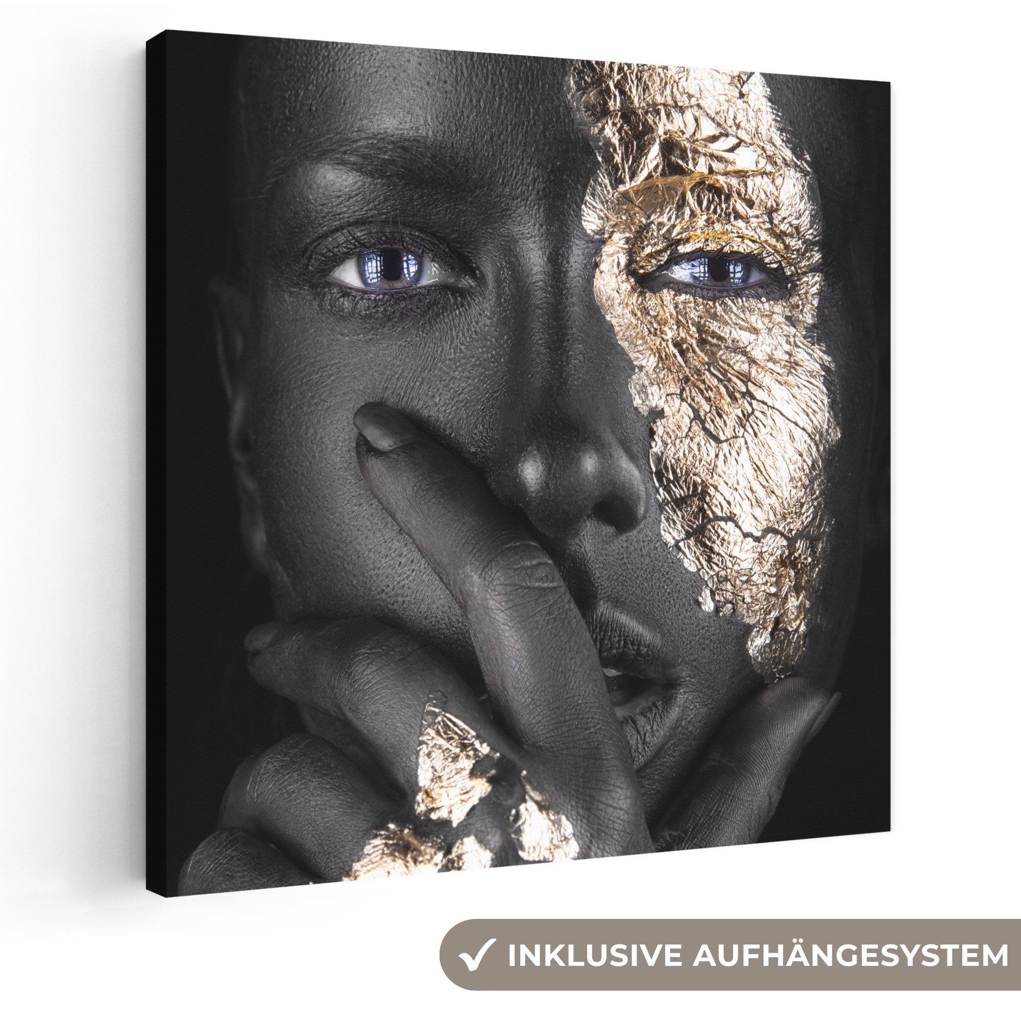 OneMillionCanvasses® Leinwandbild Frau - Gold - Schwarz - Make-up - Luxus, Fotodruck (1 St), Wandbild, Deko Schlafzimmer Wohnzimmer Flur 20x20 cm