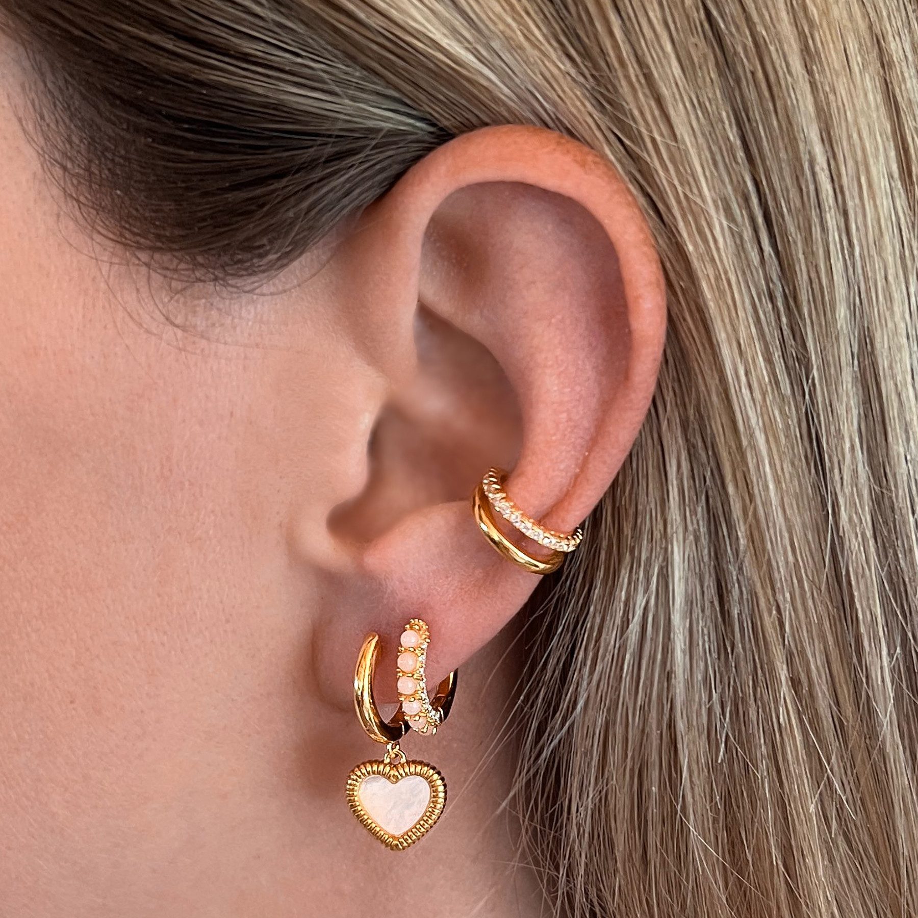 Brandlinger Ohrklemme Cuff Aspen, Silber 925 vergoldet, zweigliedriger Ear Cuff mit Zirkonia