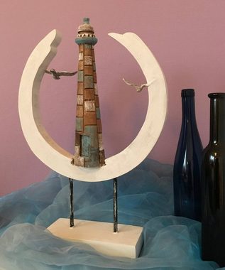 Moritz Skulptur Skulptur Leuchtturm Maritim 9x32x49cm, Dekoobjekt Holz, Tischdeko, Fensterdeko, Wanddeko, Holzdeko