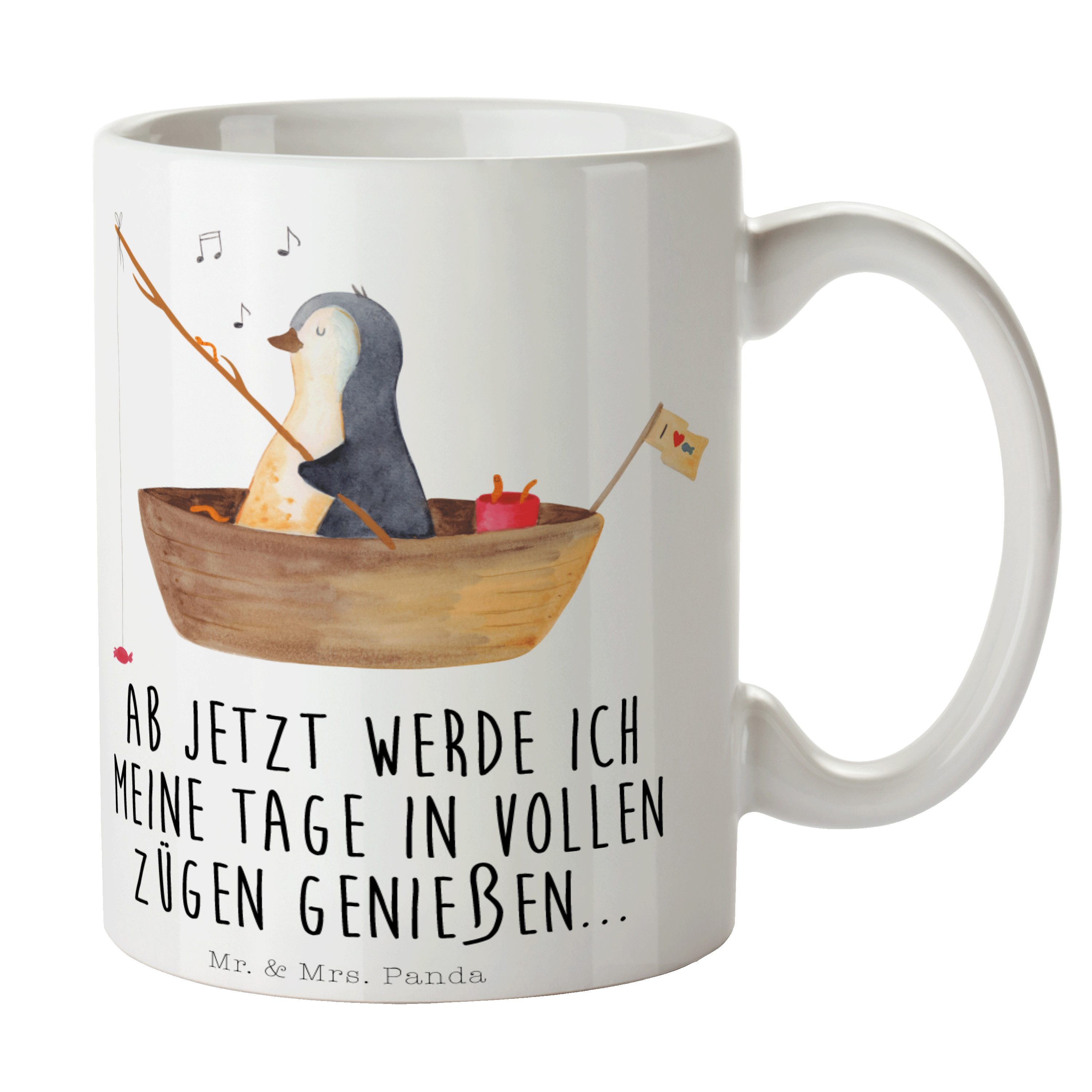 Mr. & Mrs. Panda Tasse Pinguin Angelboot - Weiß - Geschenk, Tasse, Kaffeebecher, Büro Tasse, Keramik