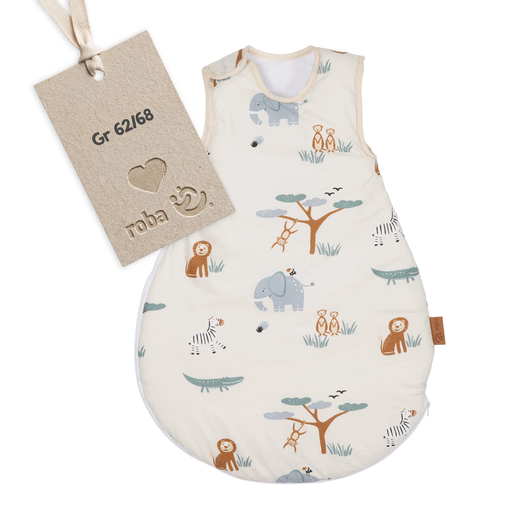 roba® Babyschlafsack Savanna Friends - Aus Baumwolle - Niedliche Tiermotive, ab Geburt - ohne Ärmel - Tog 1,0