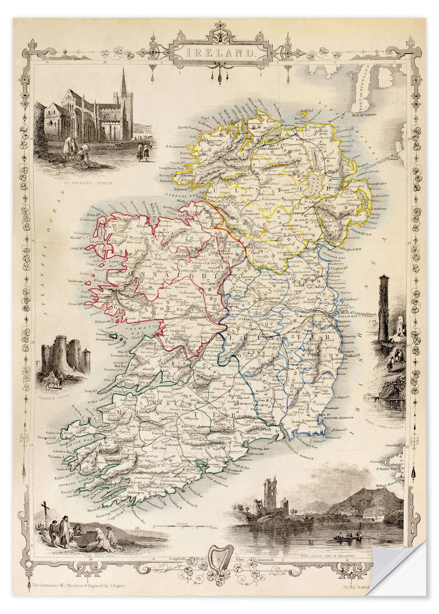 Posterlounge Wandfolie Ken Welsh, Karte von Irland von Thomas Wright (18. Jh), Wohnzimmer Vintage Malerei
