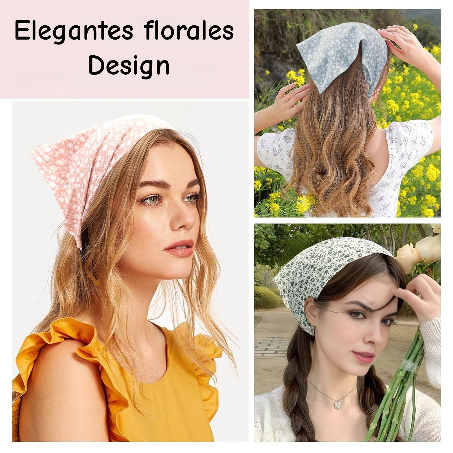 Zaewry Stirnband 5 Stück Boho Damen Blumen Stirnbänder Dreieck Kopftüchern (Chiffon Bandanas Süßes Turban Haarbänder, 5-St) Elastische Haarschal Kopfzubehör für – Bild 5 von 5