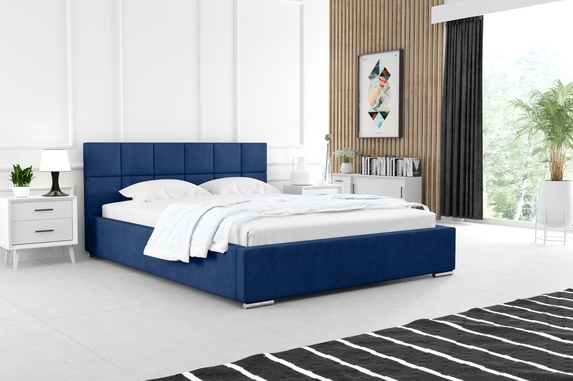 MARPUR Polsterbett Carlo (Polsterbett mit Bettkasten und Kopfteil, Lattenrost, Füße, Anleitung) Blau