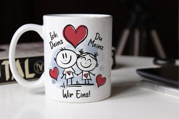 SpecialMe Tasse Kaffee-Tasse Liebe verliebte Strichmännchem Spruch Ich Deins Du Meins Herz Geschenk Valentinstag Jahrestag SpecialMe®, Keramik