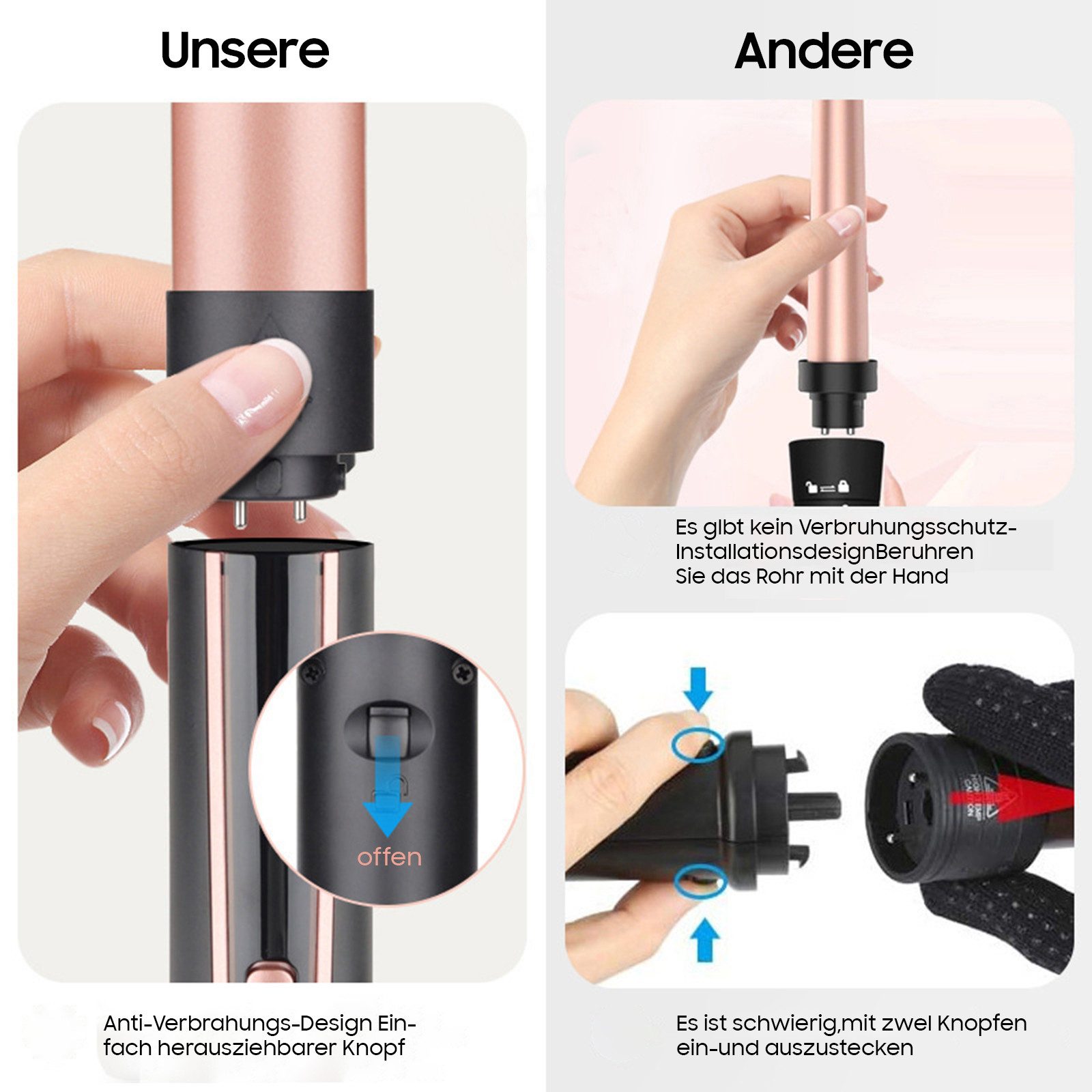 AIMAX Lockenstab Lockenstab Set 5-in-1 mit Welleneisen & 3 Fässern, Turmalin-Keramik, mit Wechselkopf