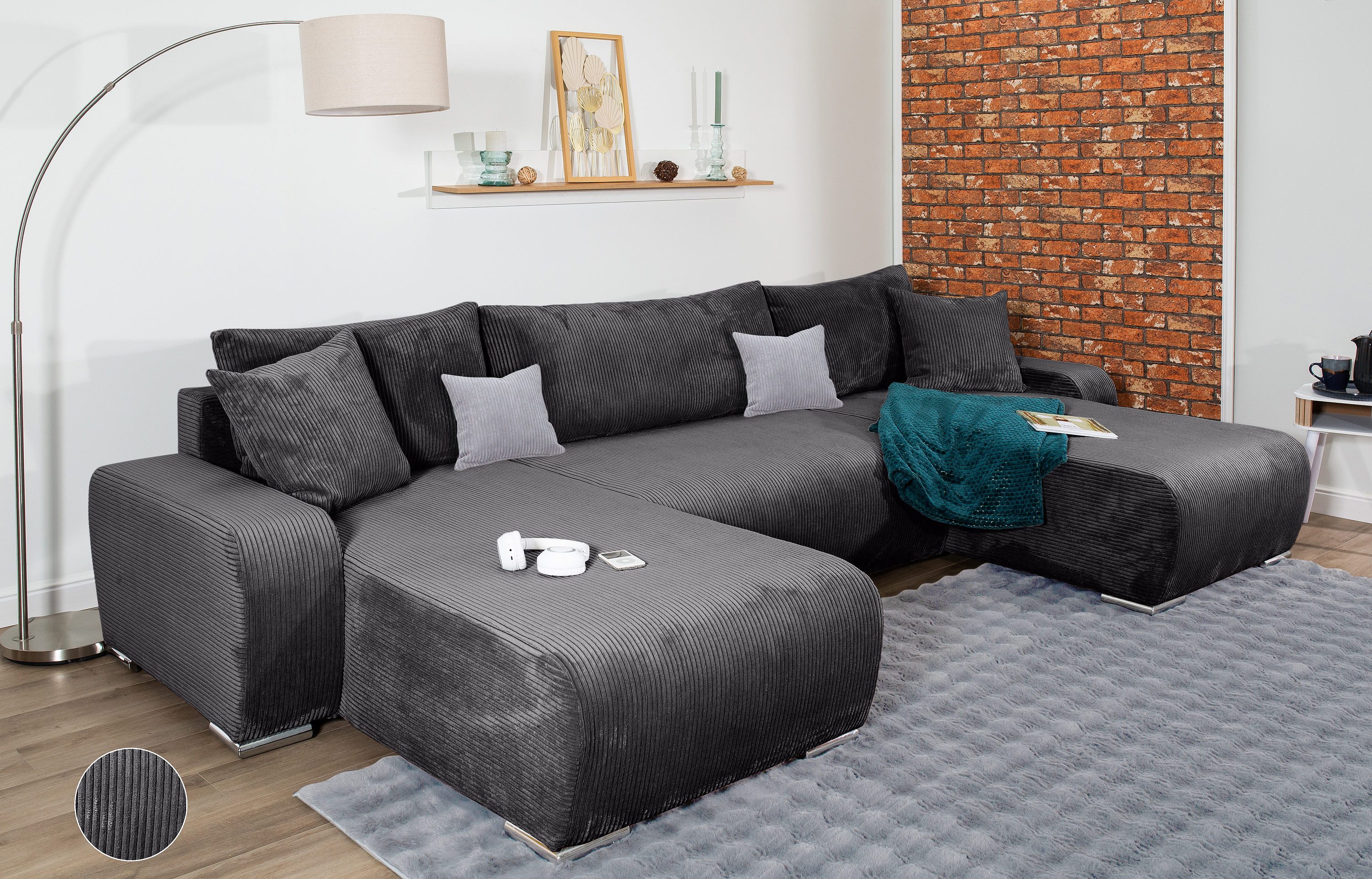 COLLECTION AB Wohnlandschaft Paola U-Form, B: 314 cm, Schlaffunktion, Bettkasten & 4 Zierkissen, Federkern