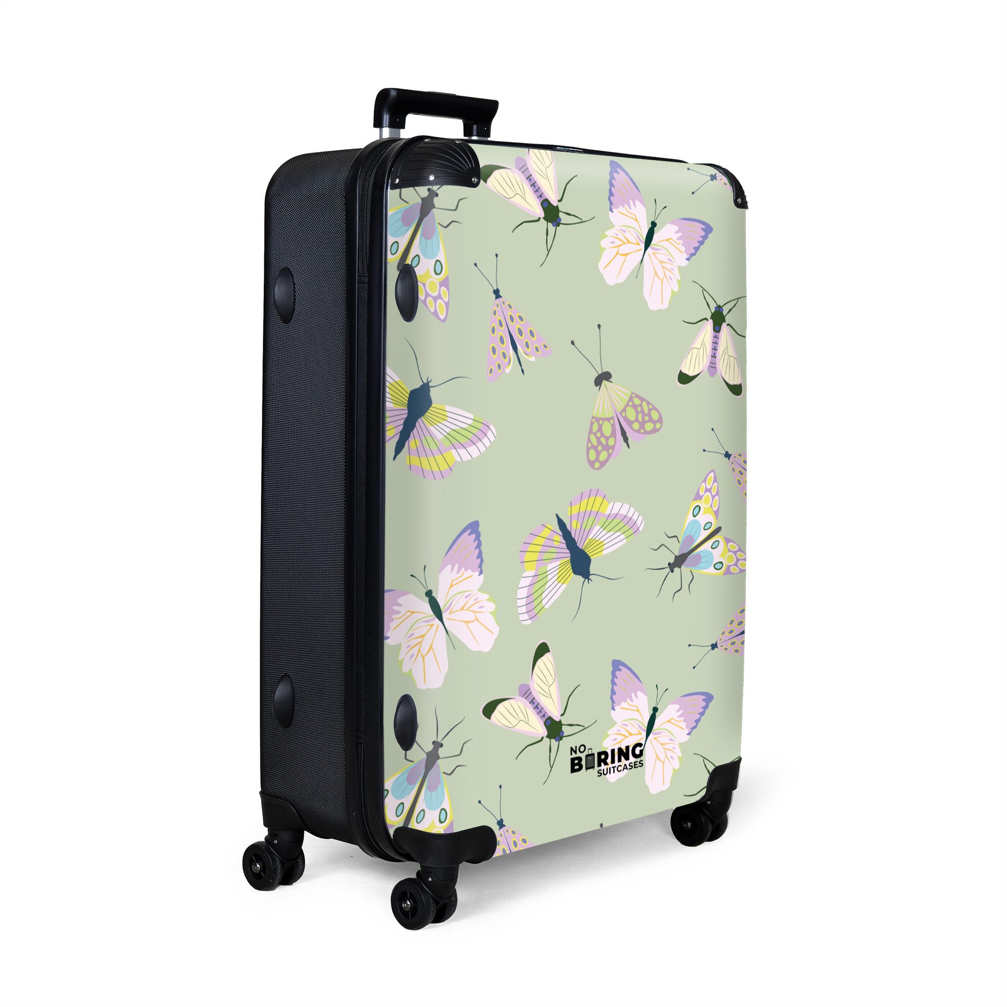 NoBoringSuitcases.com© Hartschalen-Trolley Grün mit Schmetterlingen 77 günstig online kaufen