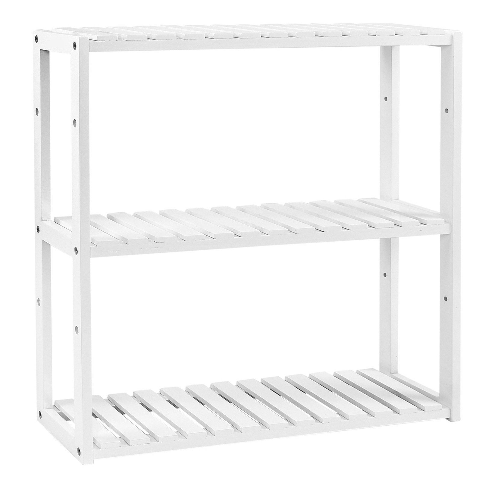 SONGMICS Badregal Badezimmerregal, Bambus Regal, mit 3 verstellbaren Ablagen, Flur, weiß