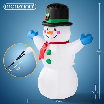 monzana Schneemann, Aufblasbarer XL 120cm LED Beleuchtet Befestigungsmaterial IP44 Außen