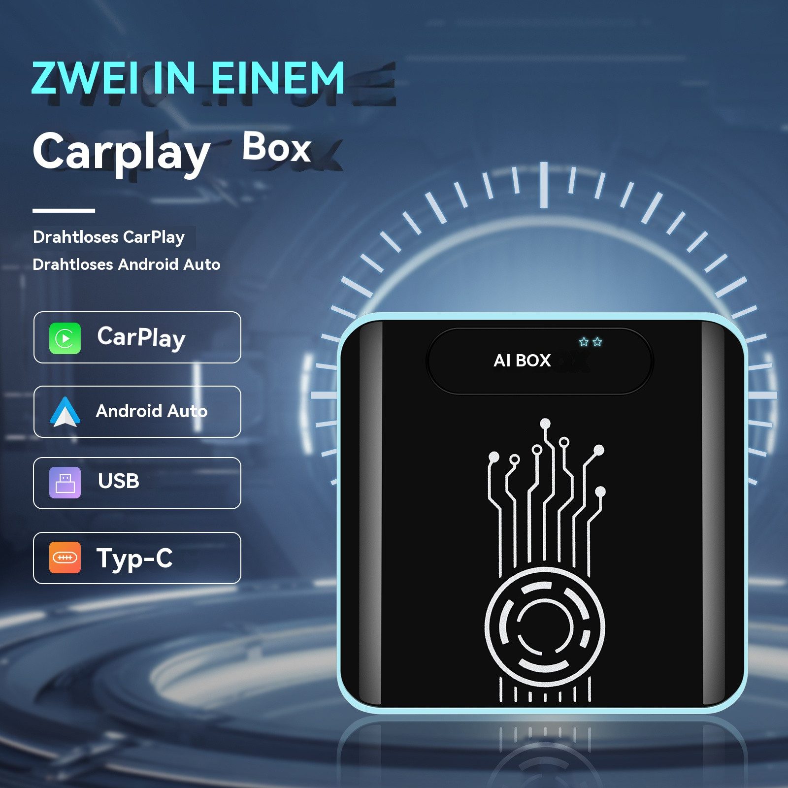 Hikity Wireless Adapter Apple Carplay & Android Auto USB/Typ-C Plug & Play Adapter