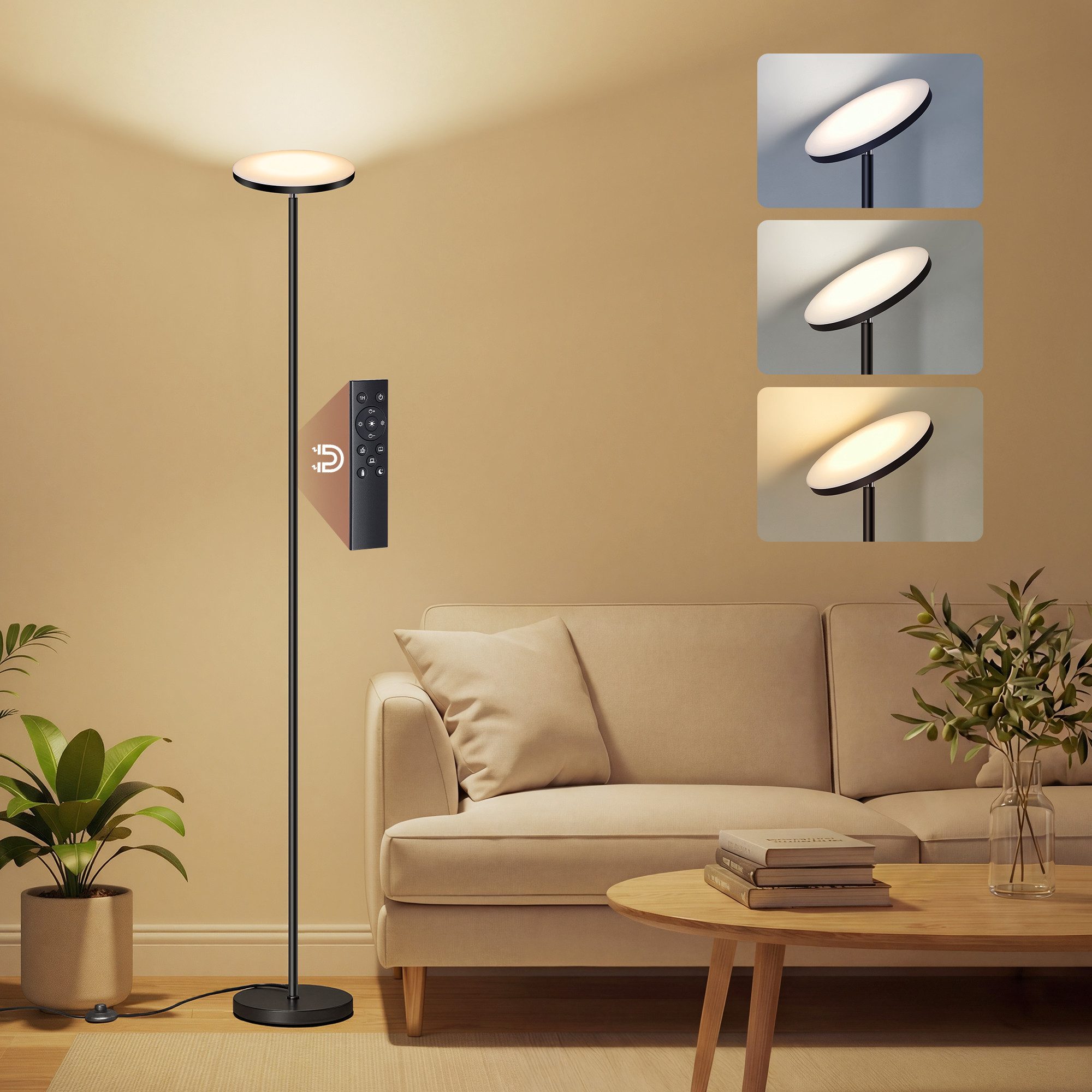 VASAGLE Stehlampe LED-Stehleuchte, drehbarer Lampenkopf, Standleuchte 30/36/42W, Timer, Memory-Funktion, Fernbedienung