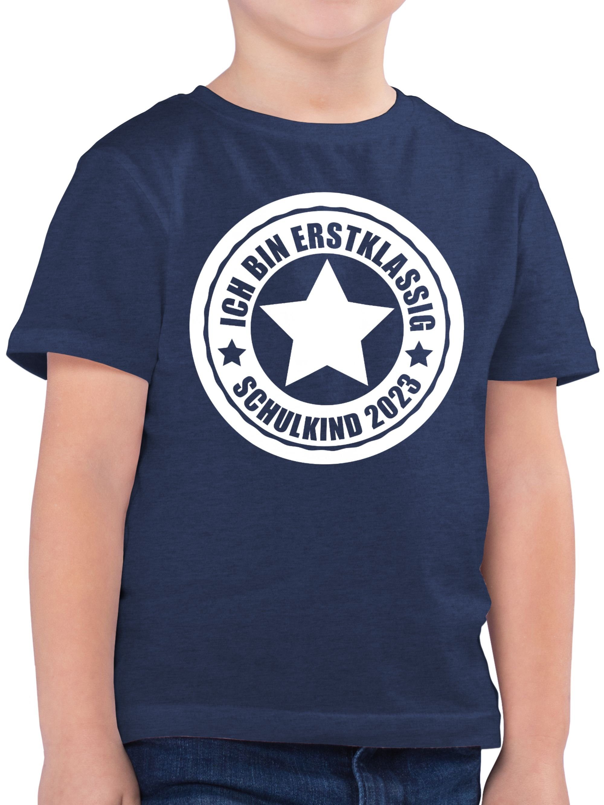 erstklassig 2023 Ich bin - Schulkind Shirtracer Schulanfang 1 Einschulung Junge Geschenke T-Shirt Meliert Dunkelblau