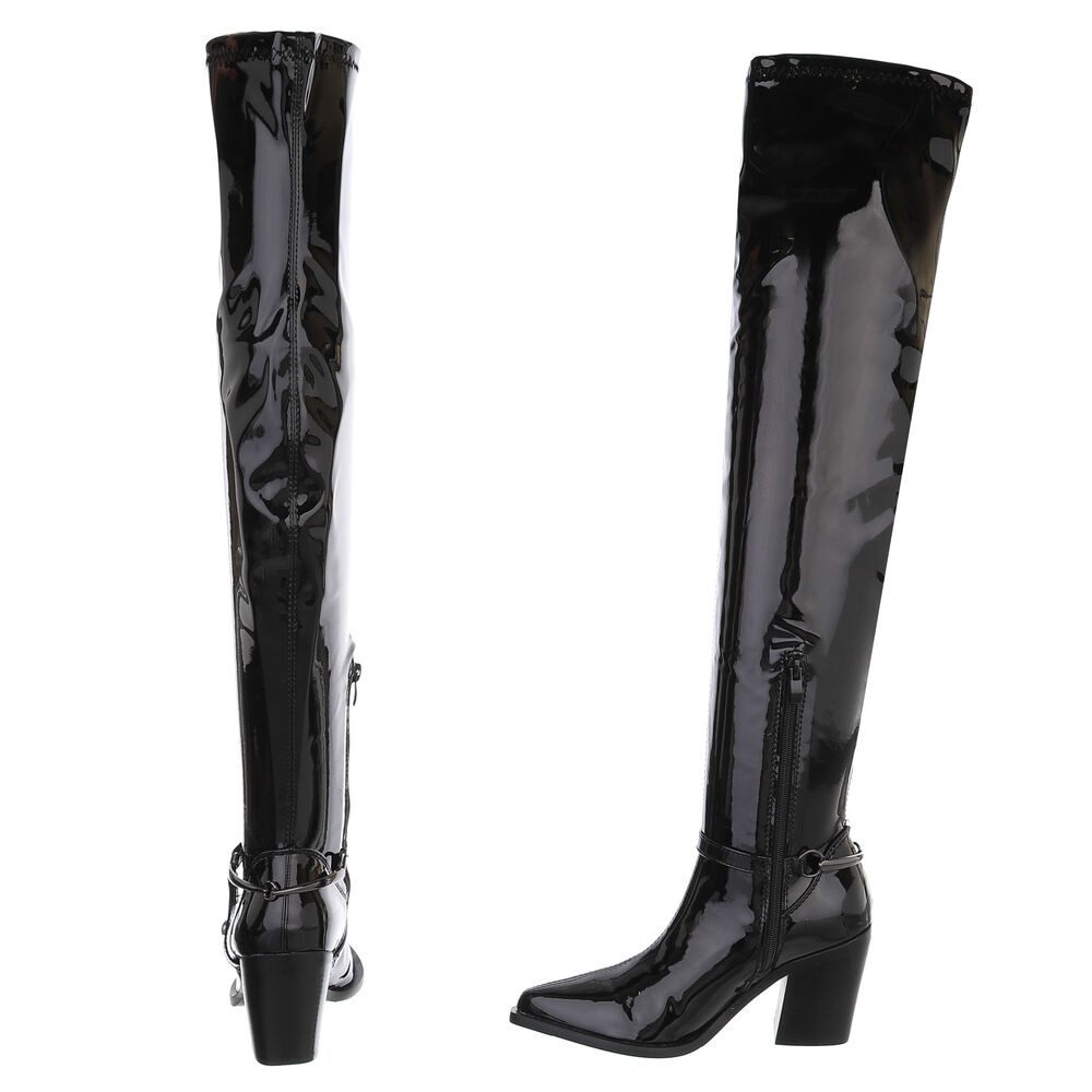 Ital-Design Damen Party & Clubwear Overkneestiefel (88671789) Blockabsatz Stiefel in Schwarz