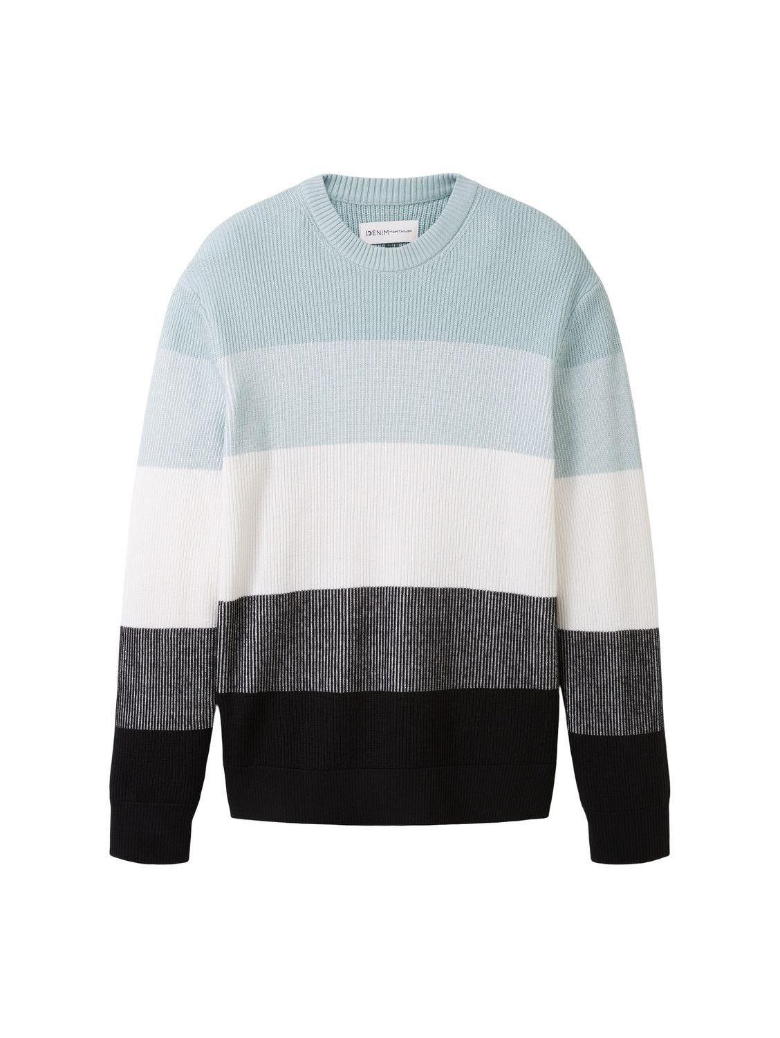 Mint White Denim TAILOR aus Black Baumwolle 34425 Strickpullover TOM COLORBLOCK Colorblock STRUCTURED