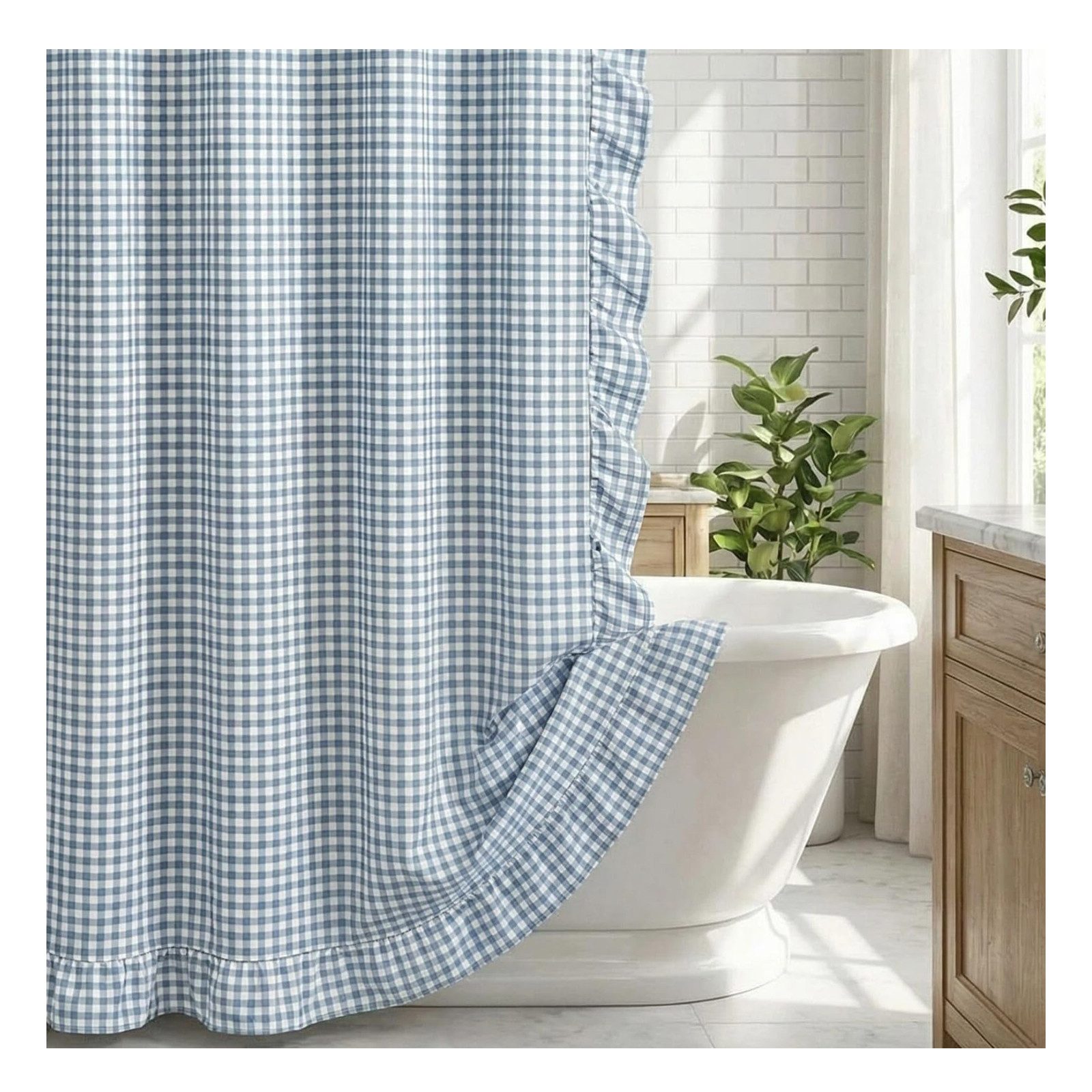 Zyronn Duschvorhang Duschvorhang mit Karomuster und Rüschen im Vintage-Landhausstil, (72 x 72 Zoll),Baumwolle mit Karomuster im Landhausstil,Duschvorhang
