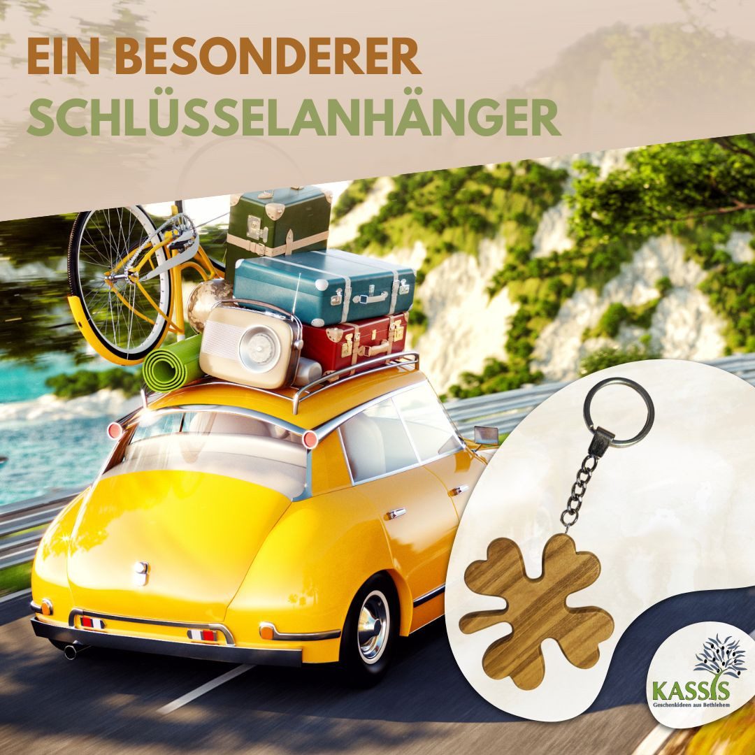 Kassis Geschenkartikel Schlüsselanhänger Kleeblatt Olivenholz Schlüsselring Geschenk Talisman Glücksbringer, handgefertigt in Bethlehem, Geschenk zu mehreren An – Bild 5 von 5