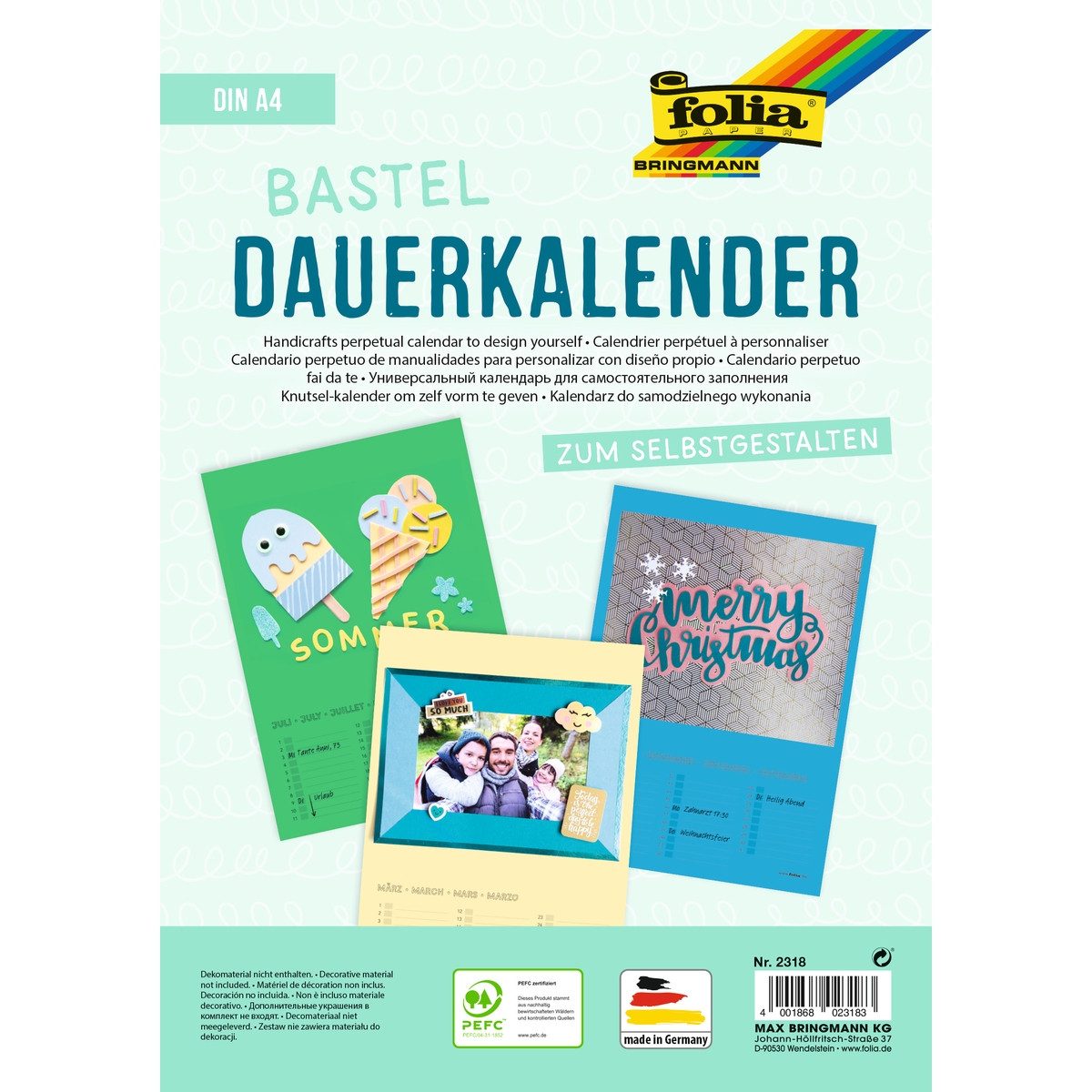 Folia Max Bringmann KG Kalender zum Selbstbasteln folia Bastel Dauerkalender 220g/m² Druck schwarz Spiralbindung DIN A4