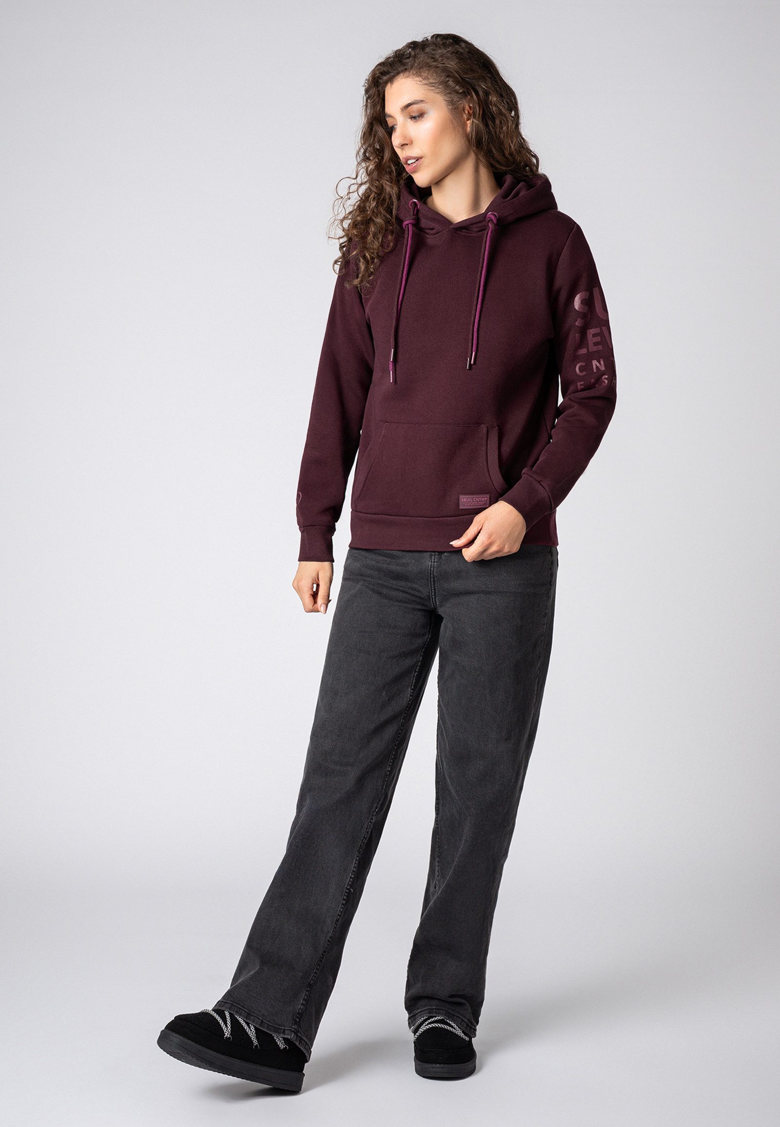SUBLEVEL Kapuzenpullover Damen Hoodie mit auffälligen Prints auf Ärmel und Sweater, Kapuzensweatshirt mit Kängurutasche, mit Kapuze