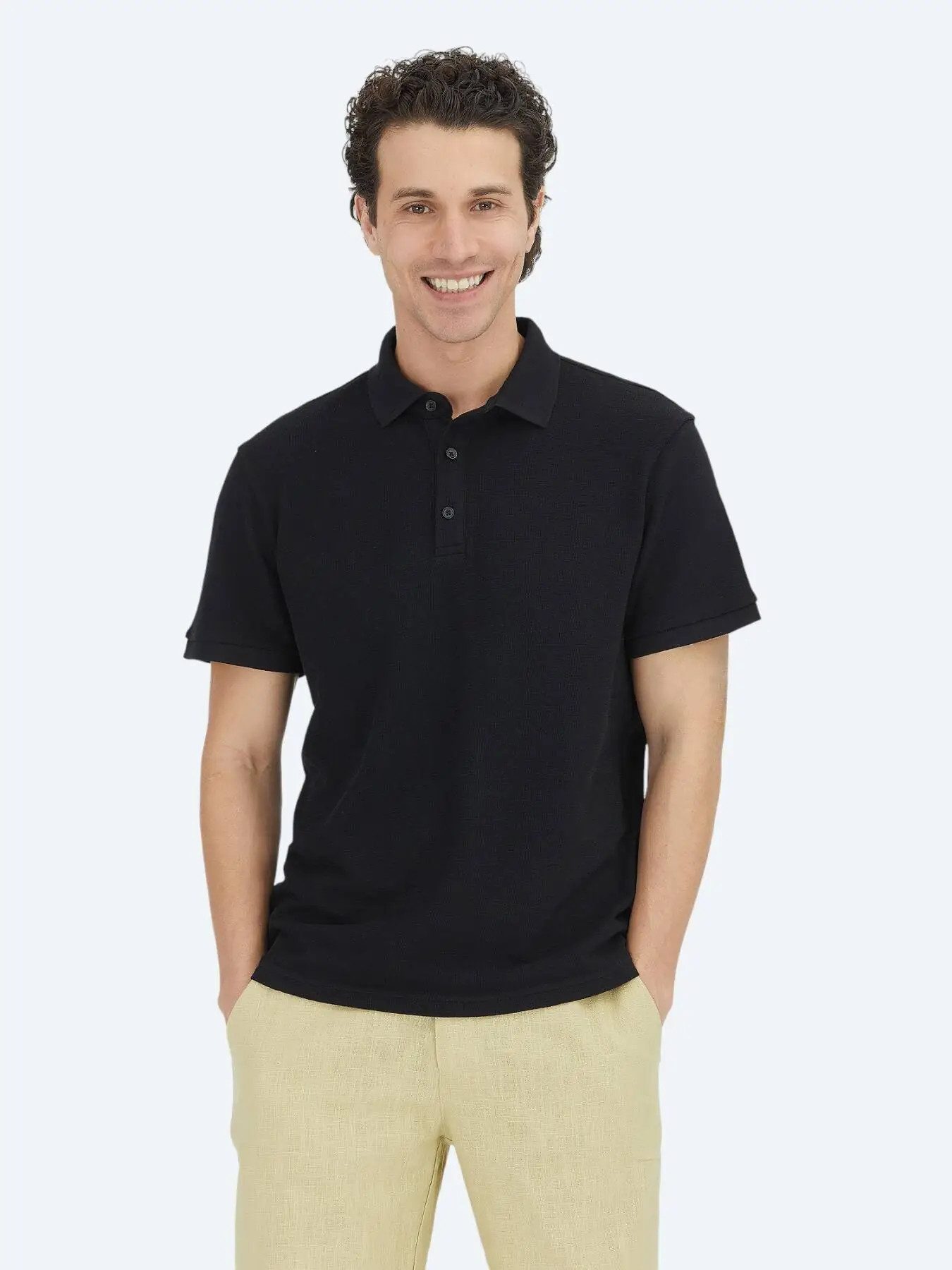 KİP T-Shirt Schwarzes, einfarbiges Polo-Shirt aus 100 % Baumwolle