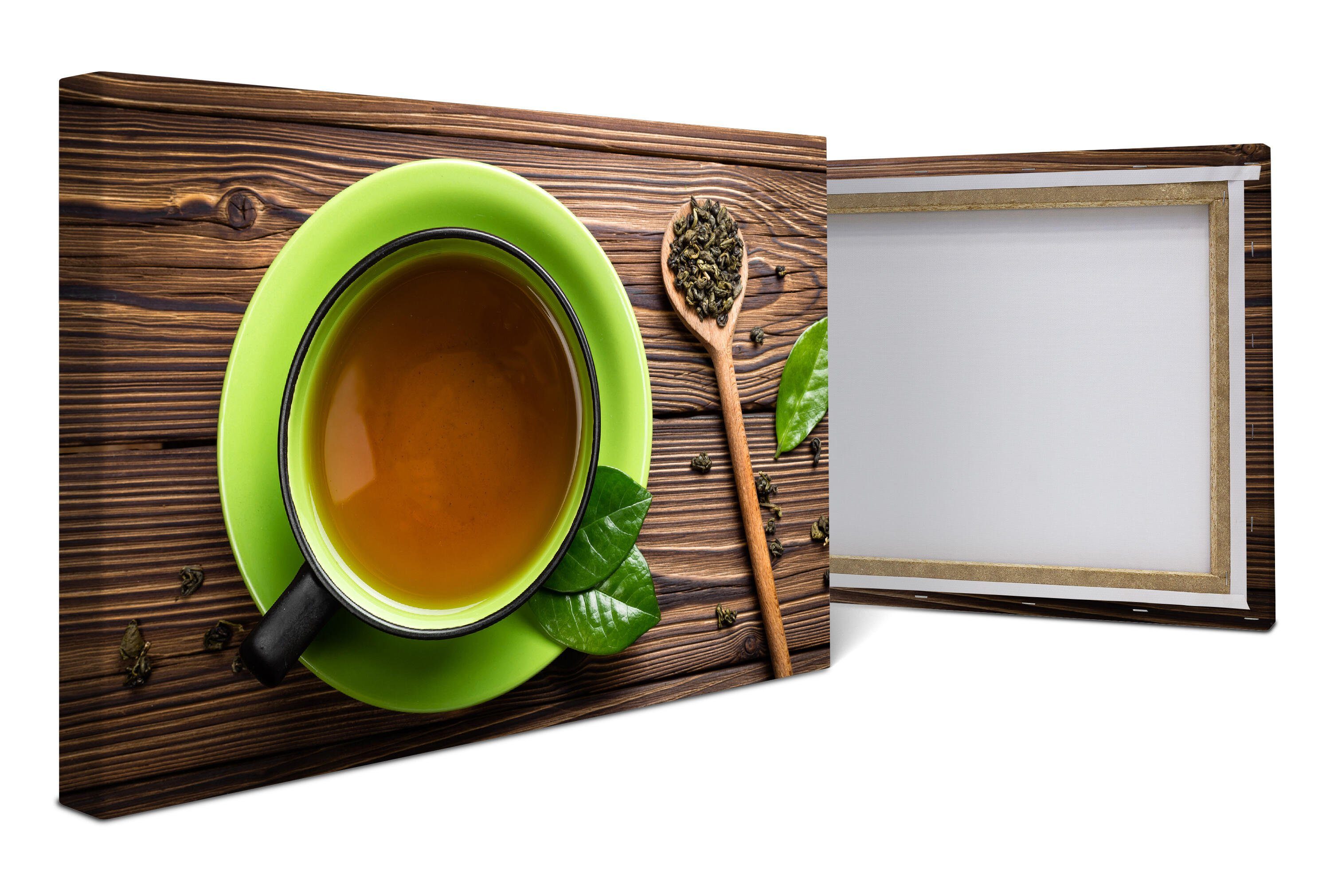 wandmotiv24 Leinwandbild Draufsicht auf eine Teetasse, Essen & Trinken (1 St), Wandbild, Wanddeko, Leinwandbilder in versch. Größen