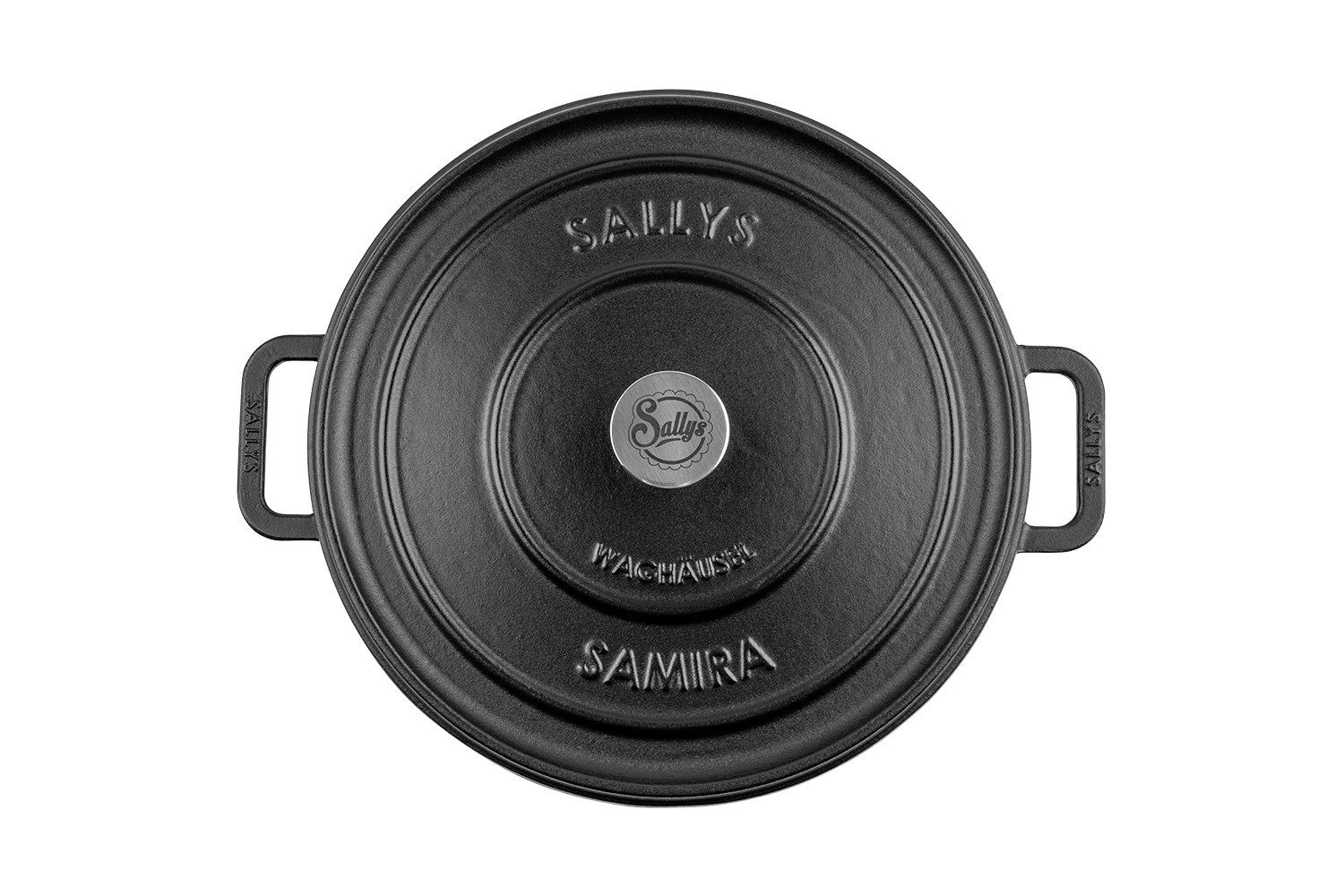 Sallys Schmortopf Hochwertiger Gusseisentopf Samira, 3L Bräter in Ø 32 cm, Vollgusseisen mit hochwertiger Emaille-Beschichtung (Schmortopf mit Deckel, flacher Bräter, gleichmäßige Wärmeverteilung, ofenfest bis 250 °C), ideal zum Schmoren, Braten & Backen