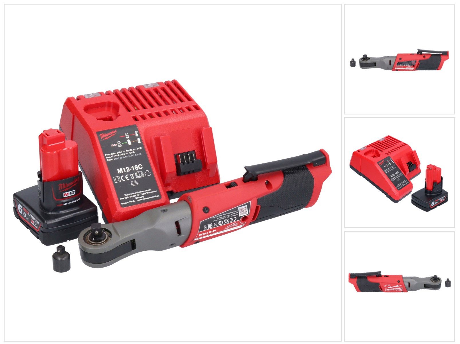 Milwaukee Umschaltknarre M12 FIR38-601 Akku Ratsche 12 V 75 Nm 3/8" 1/4" + 1x Akku 6,0 Ah