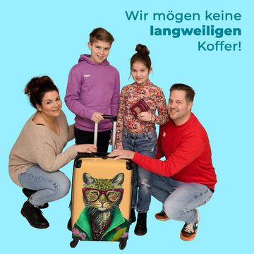 NoBoringSuitcases.com© Koffer Tiere - Katze - Brille - Blumen - Hippie 67x43x25cm, 4 Rollen, Mittelgroßer Koffer für Erwachsene, Reisekoffer