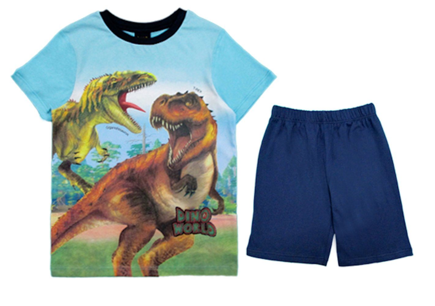 Dino World Shorty Dino World Schlafanzug kurz Shorty Pyjama Dinosaurier hellblau blau (2 tlg)