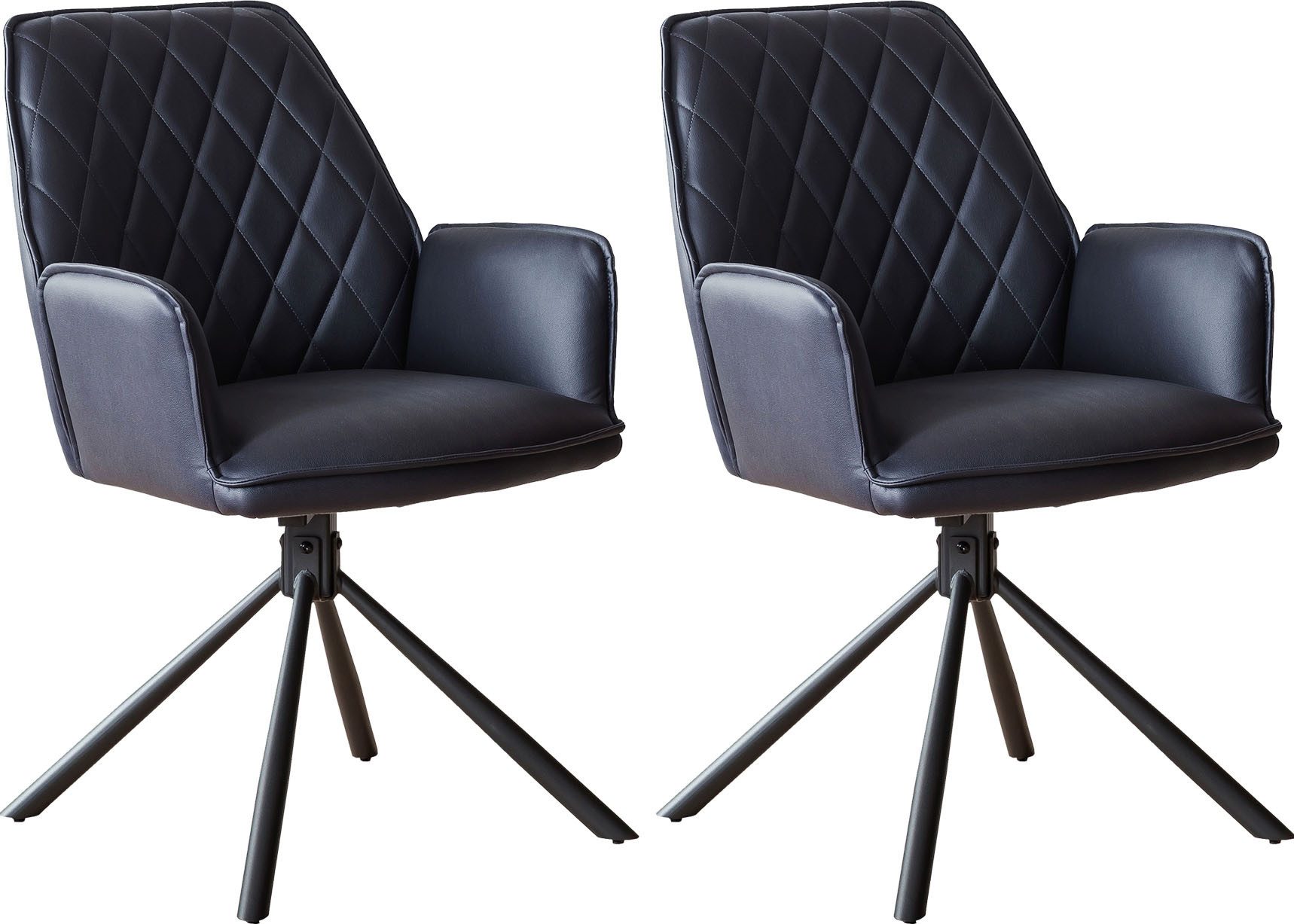 SalesFever Esszimmerstuhl Vancouver Armlehnstuhl fürs Esszimmer (Set, 2 St), Esszimmersessel, Rückenlehne mit Rautensteppung, 360° Drehfunktion