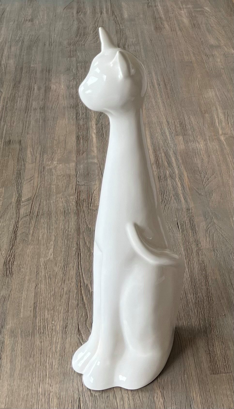 Dekofigur Deko Figur Katze Modern Weiß Keramik Mittelgroß 43 cm