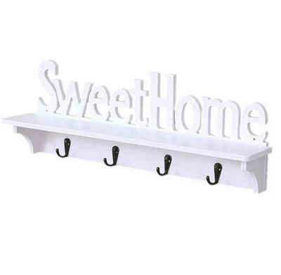 BAYLI Türgarderobe Wandgarderobe [Sweet Home] mit Ablage und 4 x Haken in weiß, Flurgarde