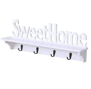 BAYLI Türgarderobe 2er Set Wandgarderobe [Sweet Home] mit Ablage und 4 x Haken in weiß