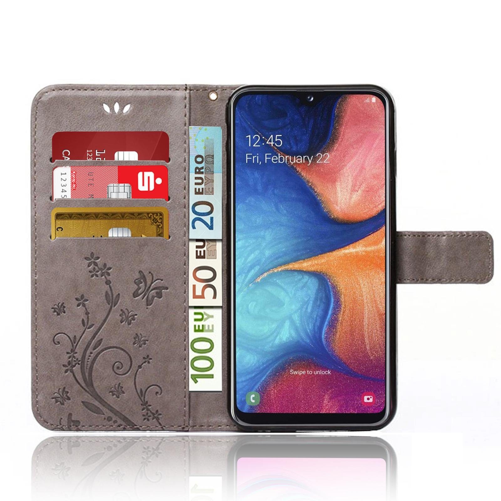 Numerva Handyhülle Bookstyle Flower für Samsung Galaxy A20e, Handy Tasche Schutzhülle Klapphülle Flip Cover mit Blumenmuster