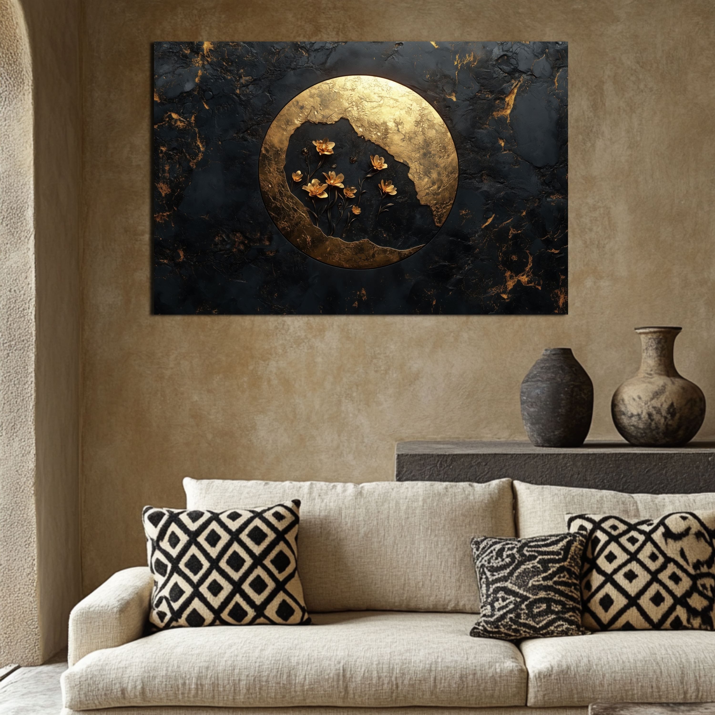 DARO Design Leinwandbild Modern Abstrakt Wandbilder XXL Wandbild Wand Deko Leinwand Bilder, (Goldene Erde - Bild groß Wohnzimmer Schlafzimmer Küche Esszimmer Ei – Bild 5 von 5