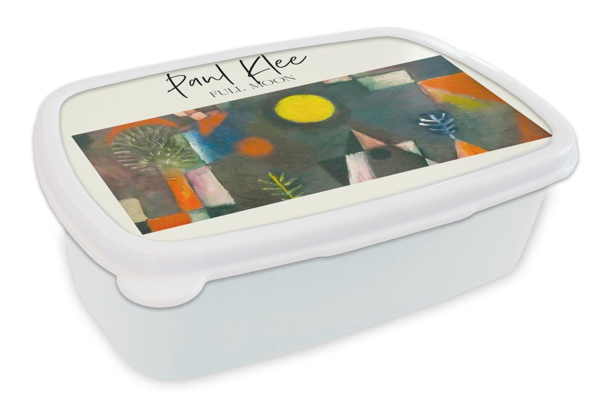 MuchoWow Lunchbox Paul Klee - Gemälde - Vollmond, Kunststoff, (2-tlg), Brotbox für Kinder und Erwachsene, Brotdose, für Jungs und Mädchen weiß