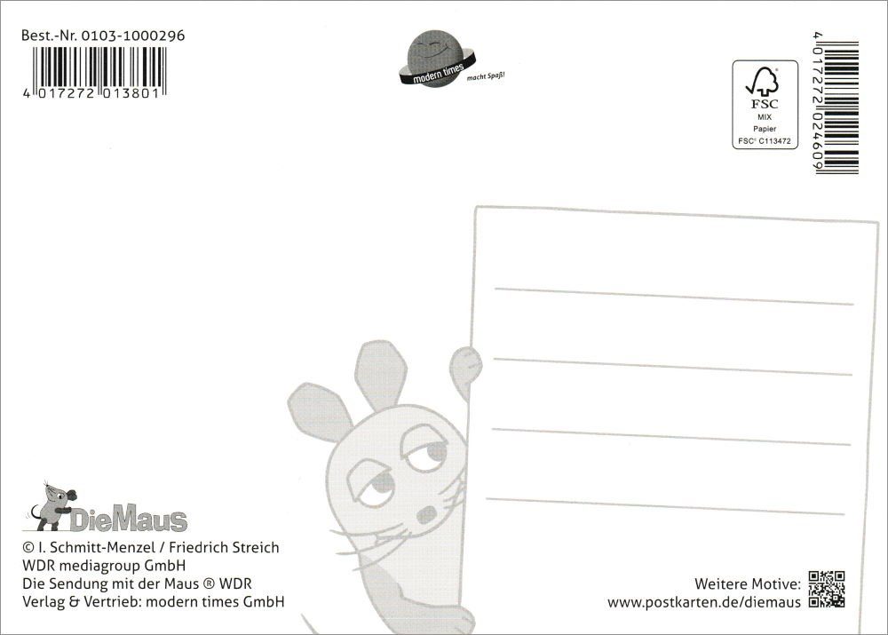 Birthday" der Maus: Happy mit Postkarte "Sendung
