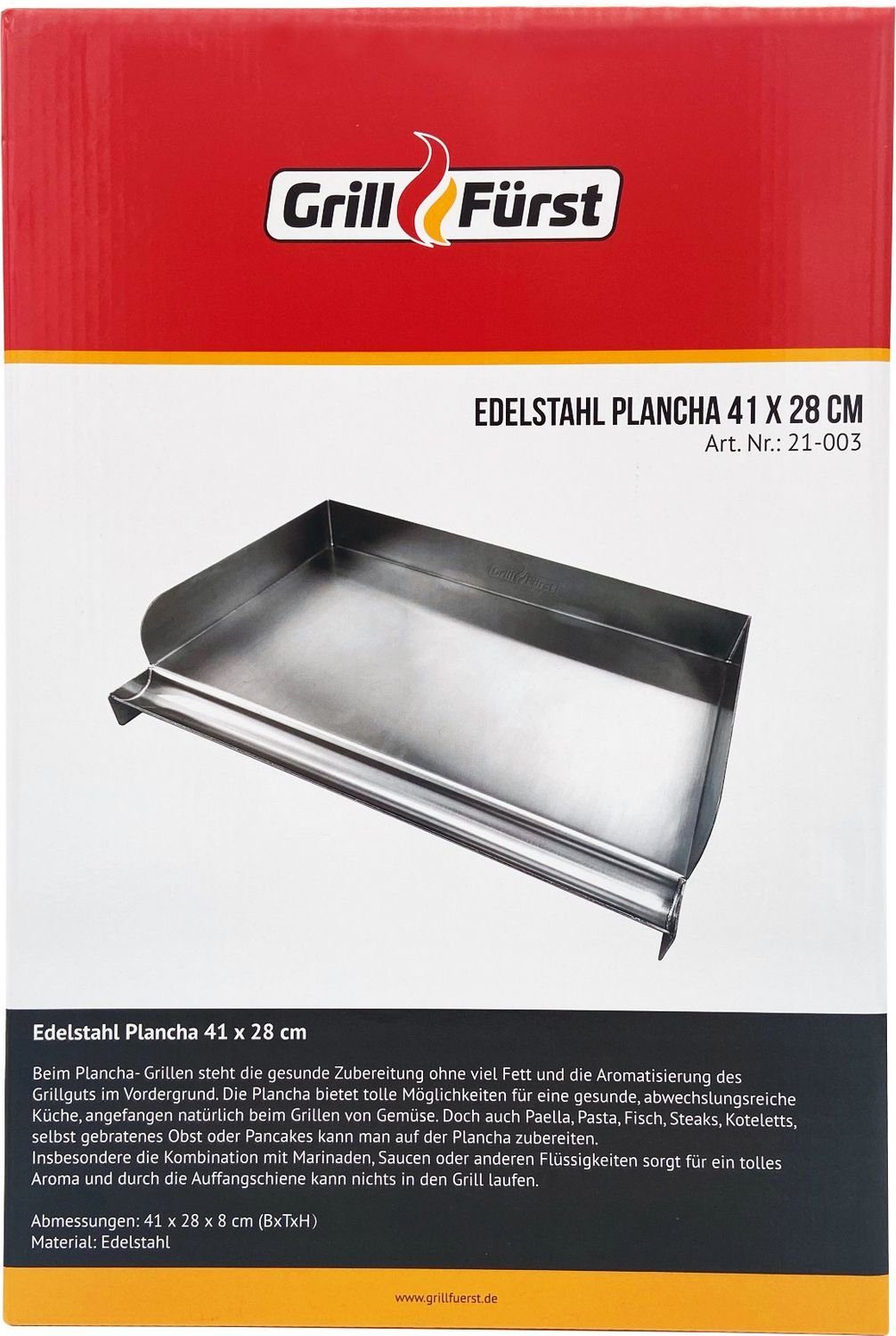 Grillfürst Grillplatte Grillfürst Edelstahl Plancha / Grillplatte / Teppanyaki Pfanne Größe M - 41 x 24,5 cm