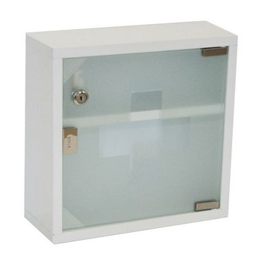 style home Medizinschrank Medikamentenschrank abschließbare Arzneischrank (Tip-on'' Glastür, inkl. 2 Schlüsseln) Erste Hilfe Schrank aus Metall,30ⅹ30ⅹ12cm Weiß- 2 Fächer