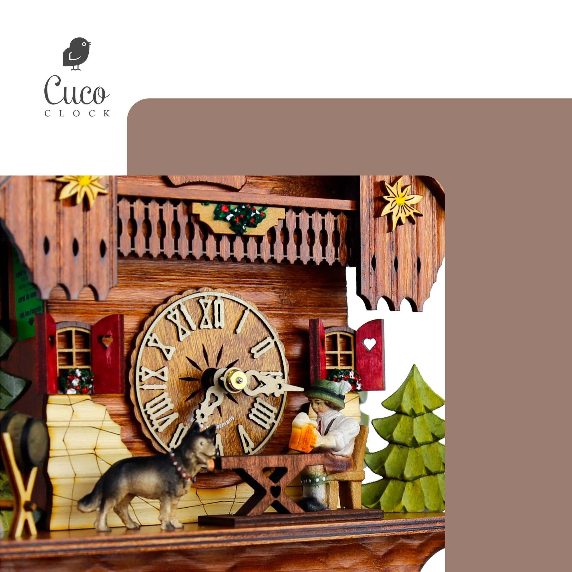 Cuco Clock Pendelwanduhr Kuckucksuhr Tage Holz - 23 1 Nachtabschaltung) (17 Schwarzwalduhr mit Wanduhr "Biertrinker Werk, aus manuelle x 26cm, Hund" x