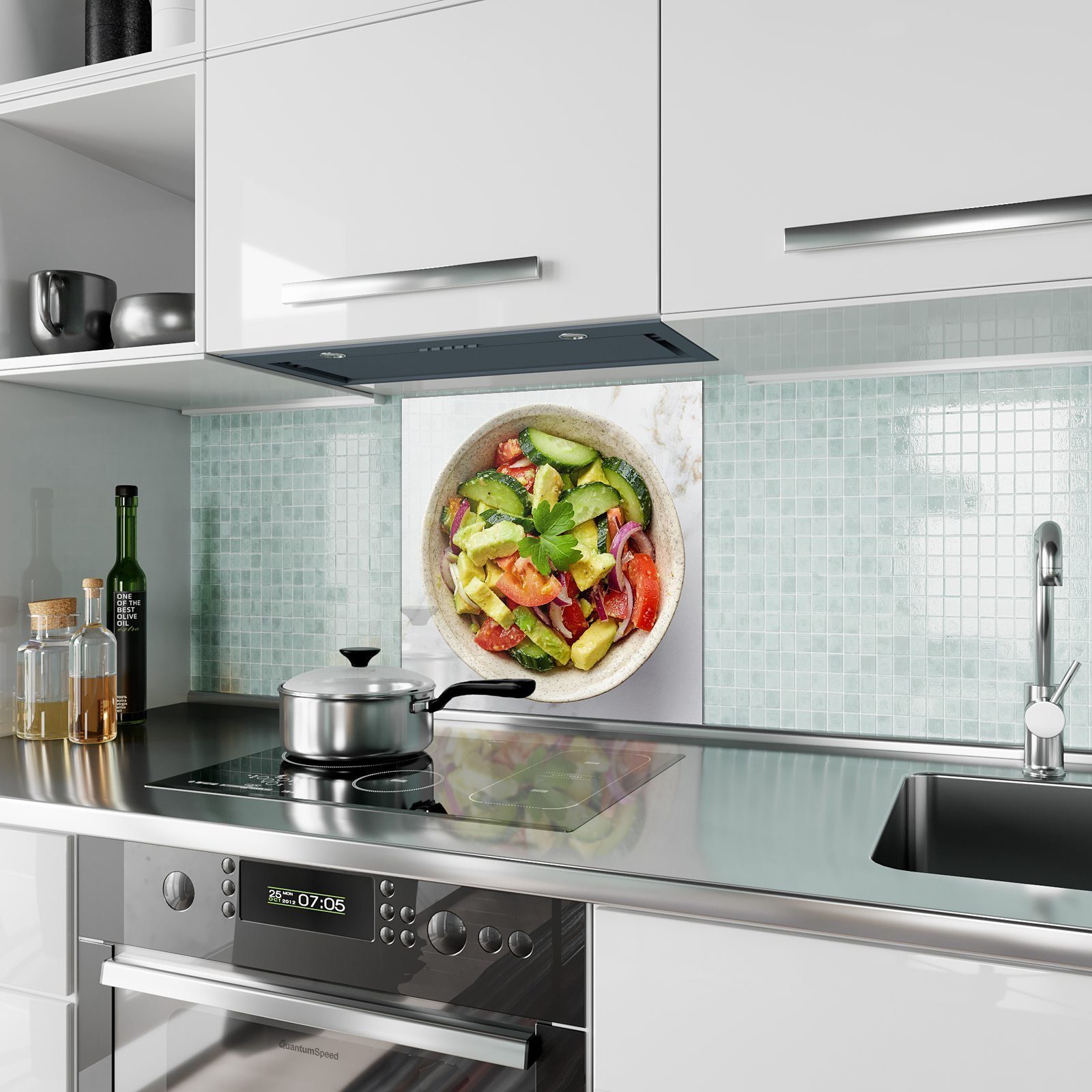 mit Spritzschutz Schüssel Küchenrückwand Primedeco Küchenrückwand Gemüse mit Glas Motiv