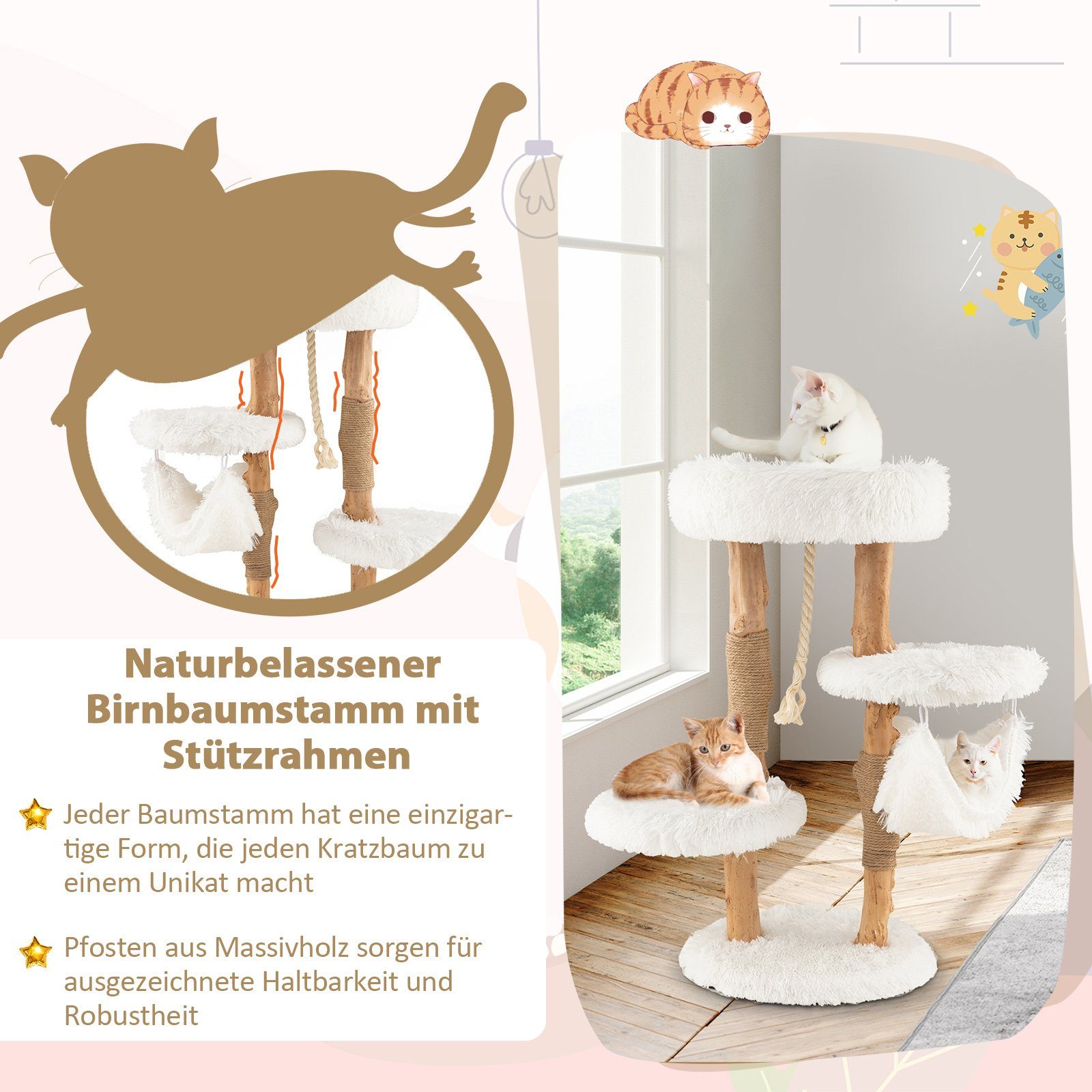 COSTWAY Kratzbaum Katzenbaum, aus Massivholz, mit Sisalseil