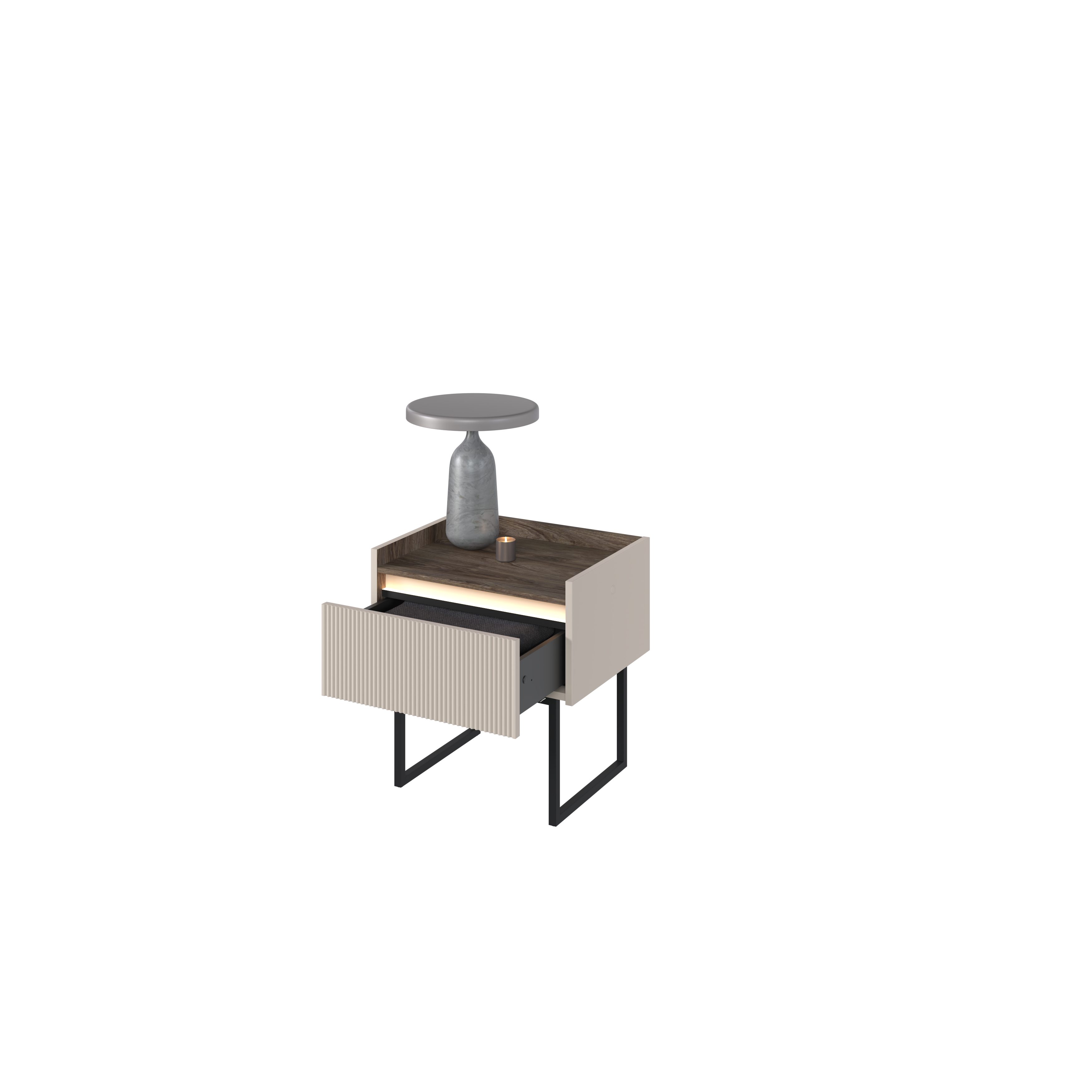 yourhouse24 Nachttisch LAGO LG-08 mit Beleuchtung Beige
