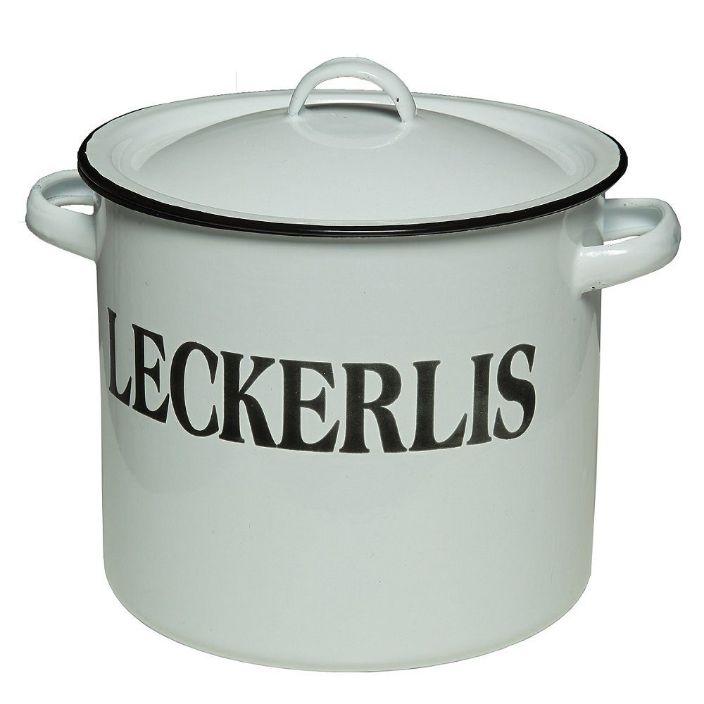 Suppentopf (1x), Linoows "Leckerlis", Emaille Emaille Topf Kochtopf, Emaille mit Deko Deckel Bowlegefäß Topf Beschriftung