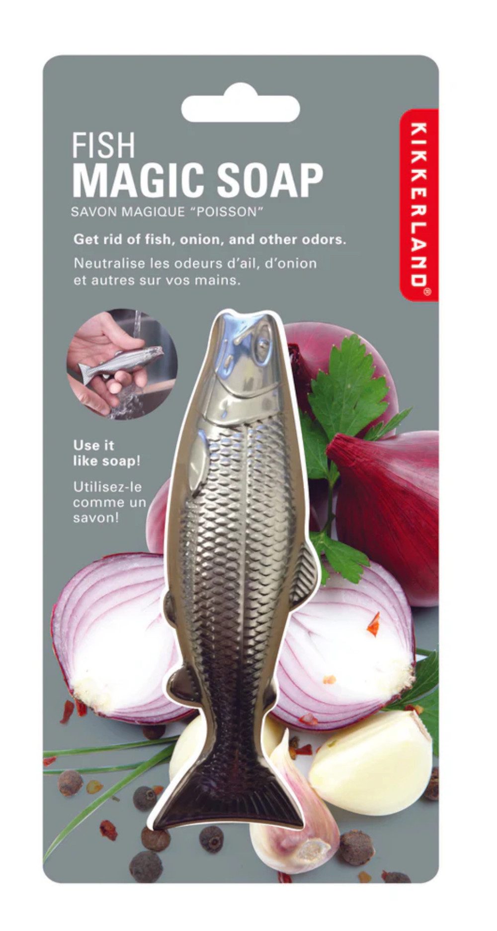 Kikkerland Spültuch Magic Soap Fish Edelstahl Anti Zwiebel Knoblauch