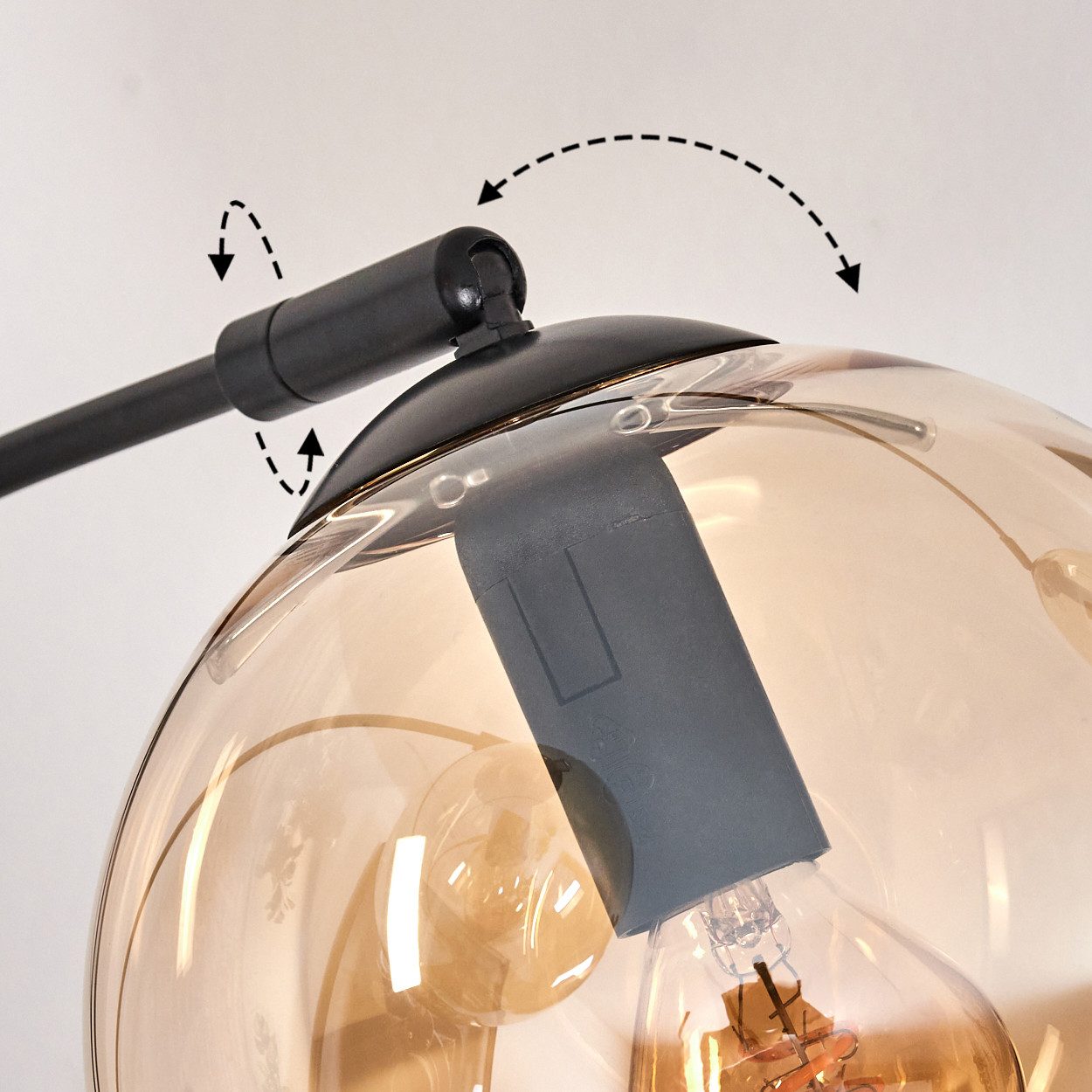 hofstein Stehlampe Stehlampe aus Metall/Glas in Schwarz/Bernsteinfarben, ohne Leuchtmittel, Leuchte mit Glasschirmen (15cm),Schalter, 3 x E14, ohne Leuchtmittel