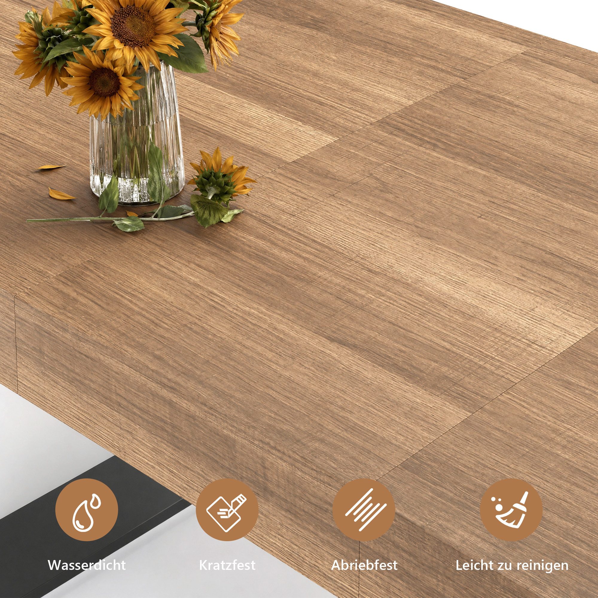 GRAVFORCE Esstisch Küchentisch, Wohnzimmertisch mit ausziehbarer Tischplatte 120–160 cm (1-St), Naturholz-Tisch für 2-6 Personen – Ideal für Esszimmer & Wohnzimmer
