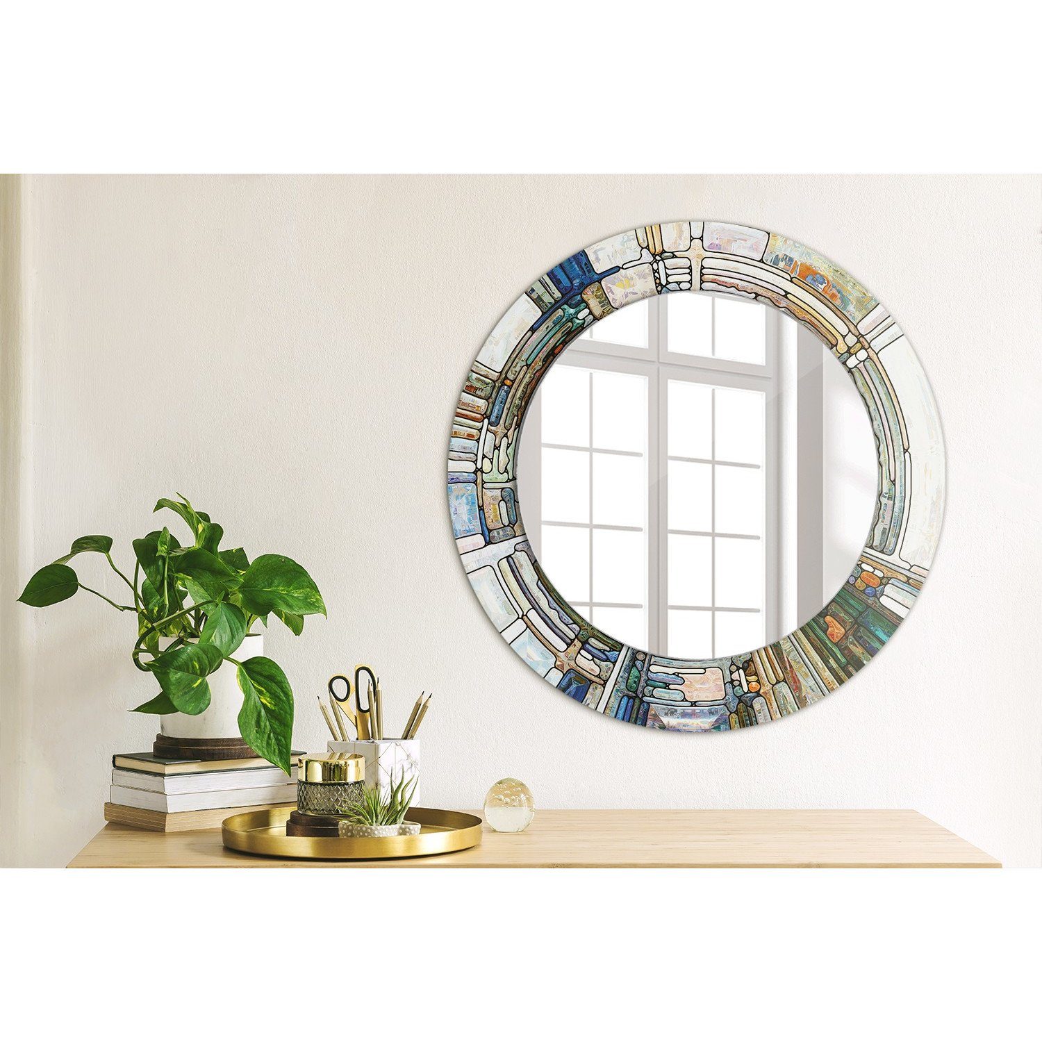 Gebeizt Rund: Tulup Wandmontage Spiegel Aufdruck Glas Modern mit Wandspiegel Spiegel Ø50cm