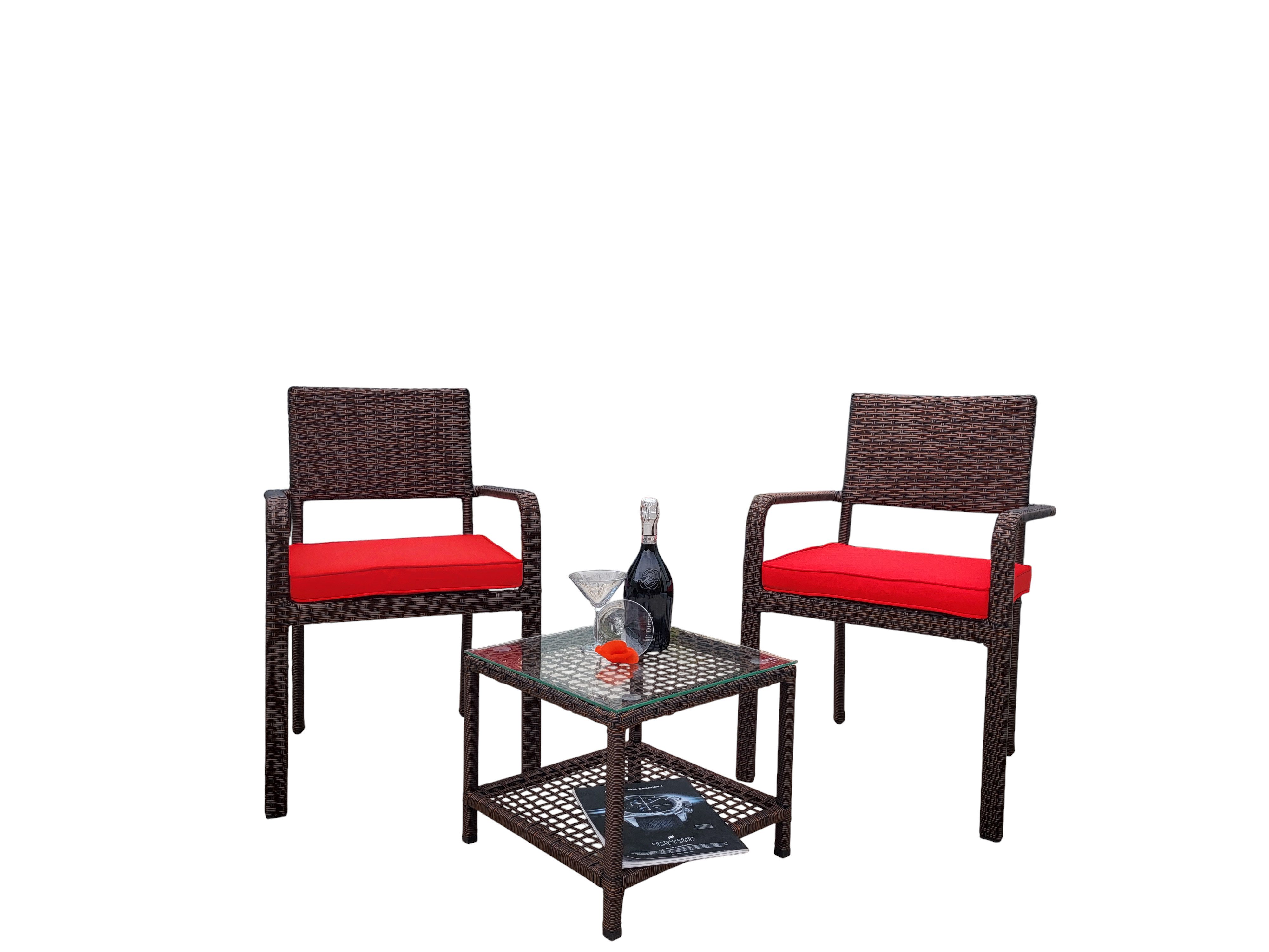 Ragnarök Möbel-Design Garten-Essgruppe Balkon Set, (Set, Alu, Polyrattan), platzsparende Stapelstühle