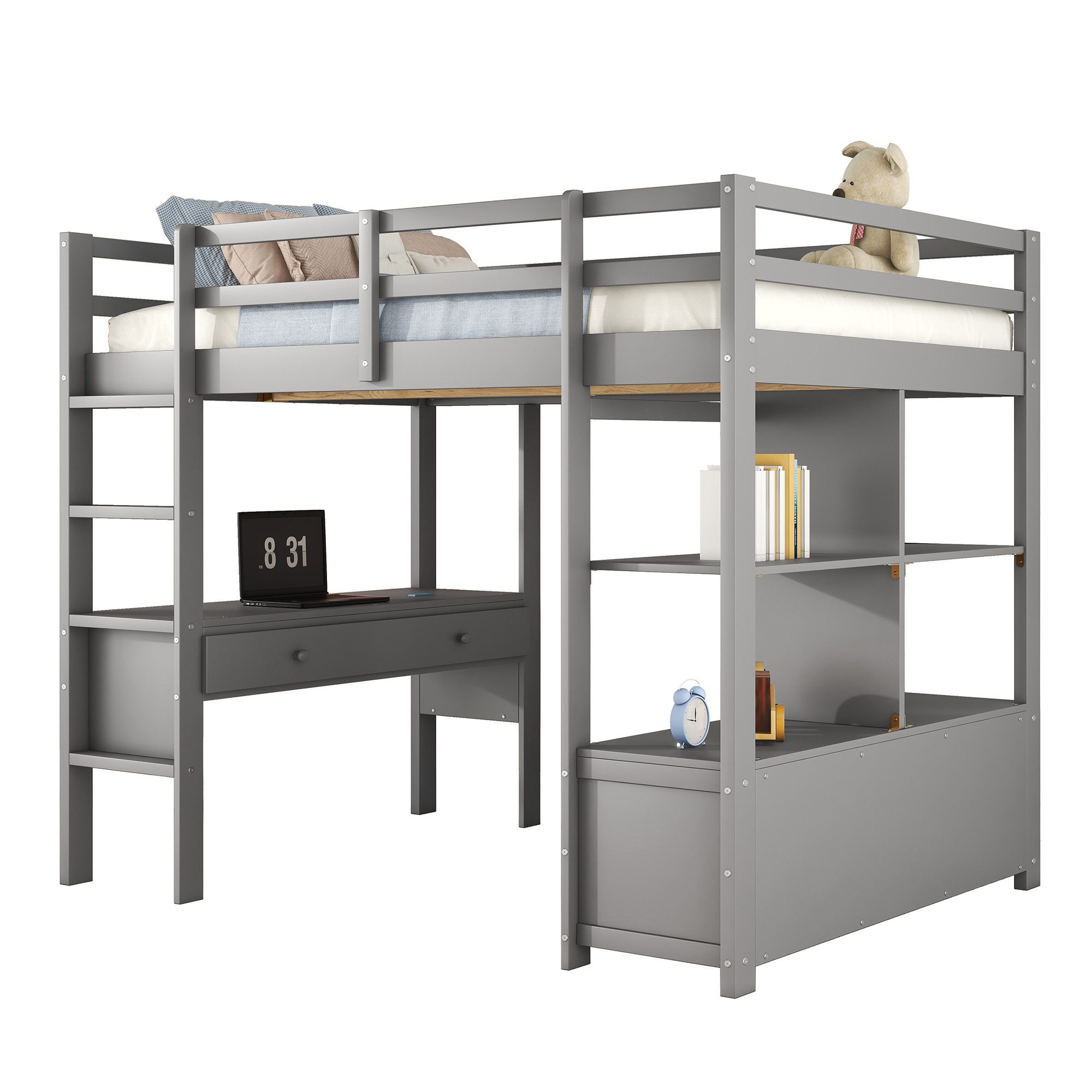 Merax Hochbett mit Schreibtisch und Regal günstig online kaufen